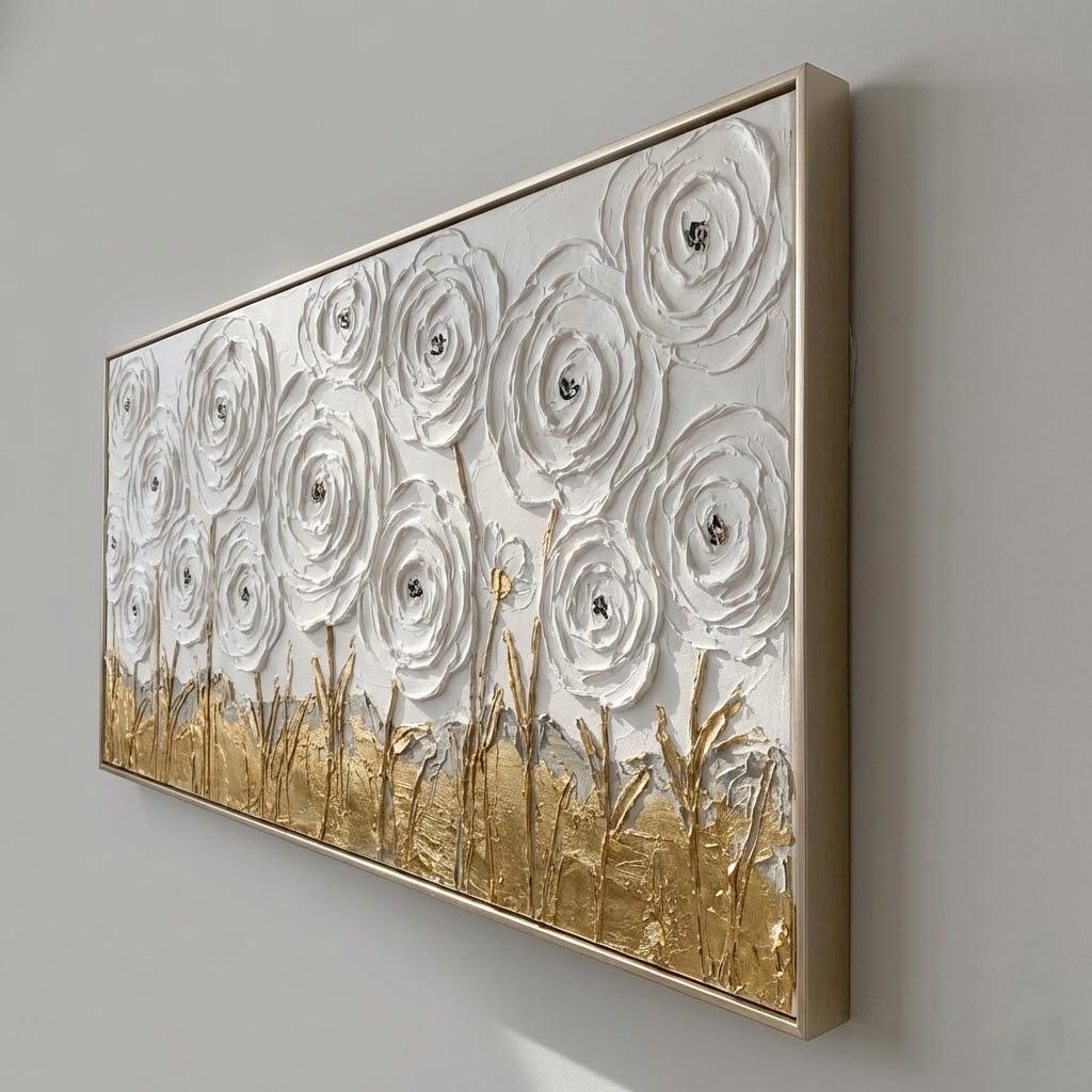 Panoramic 3D Textured Abstract Canvas Art Plaster Flower Painting