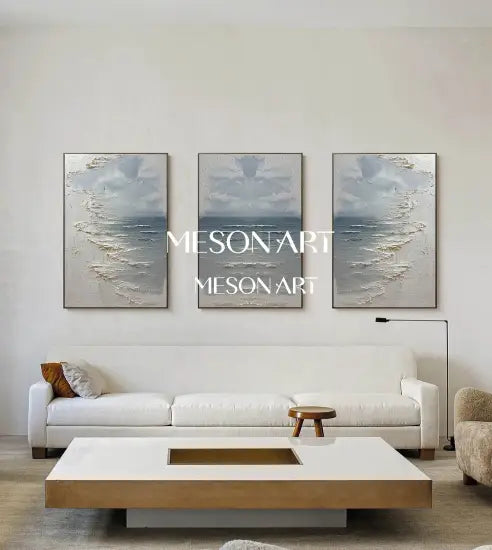 Whispers of the Sea - 3 Piece Textured Blue Ocean Canvas Art