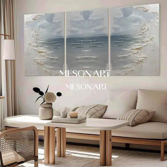 Whispers of the Sea - 3 Piece Textured Blue Ocean Canvas Art