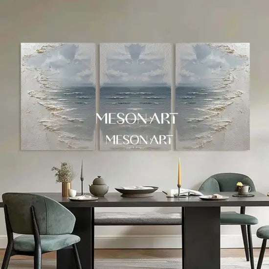 Whispers of the Sea - 3 Piece Textured Blue Ocean Canvas Art