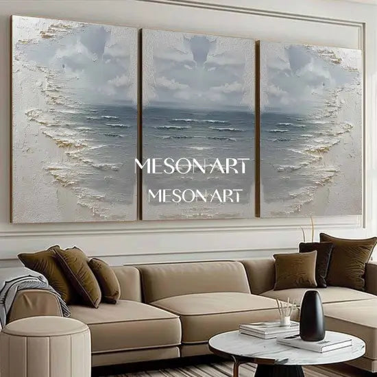Whispers of the Sea - 3 Piece Textured Blue Ocean Canvas Art