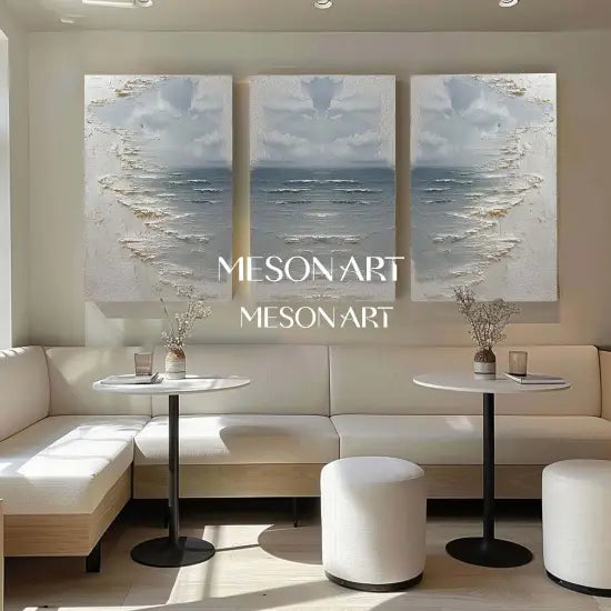 Whispers of the Sea - 3 Piece Textured Blue Ocean Canvas Art