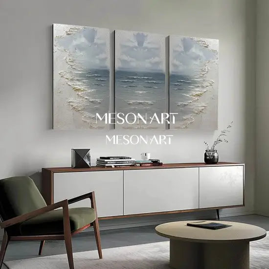 Whispers of the Sea - 3 Piece Textured Blue Ocean Canvas Art