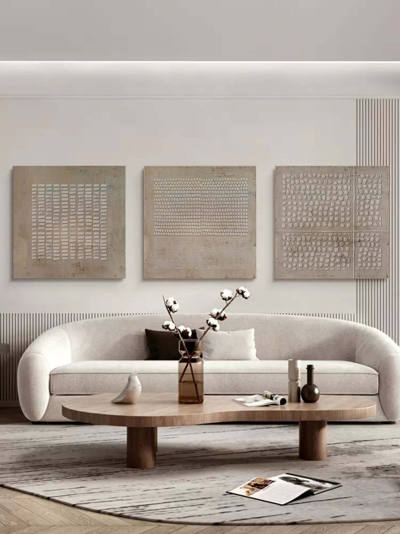 Brown 3D Abstract Art Textured Wall Art Wabi-Sabi Wall Art Minimalist Canvas Paintings Set of 3