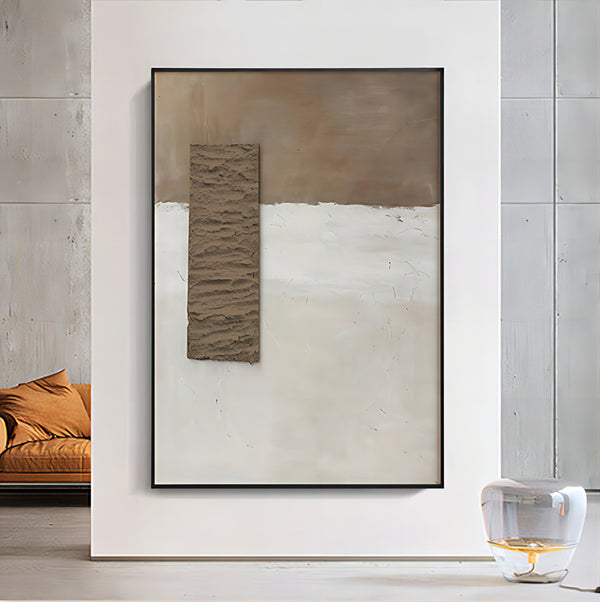 Brown Minimalist Abstract Canvas Painting Wabi-Sabi Wall Art Modern Wabi-Sabi Style 3D Textured Painting