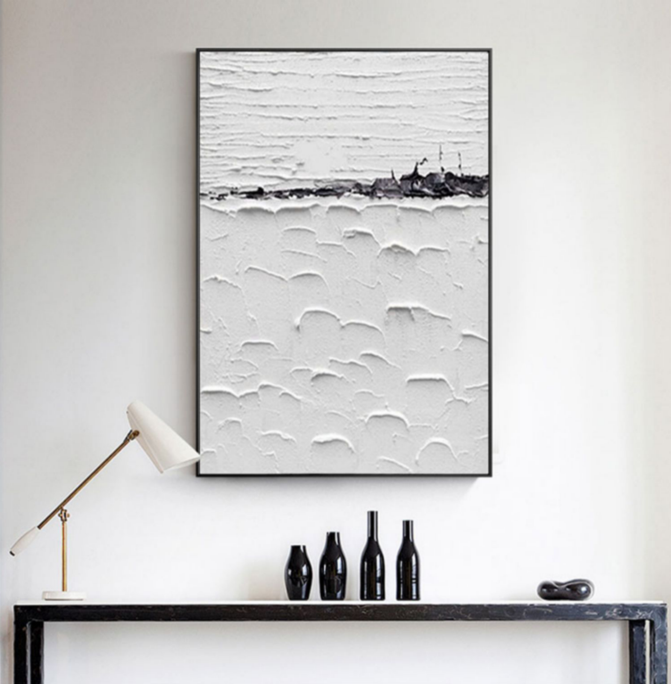 Large White Minimalist Abstract Art White Plaster Abstract Wall Art White 3D Textured Wall Painting