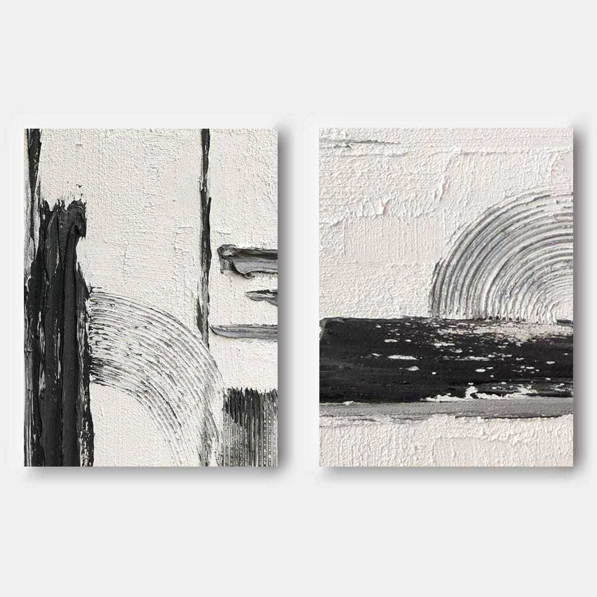 Black and White Abstract Canvas Art Set of 2 Black and White Oil ...