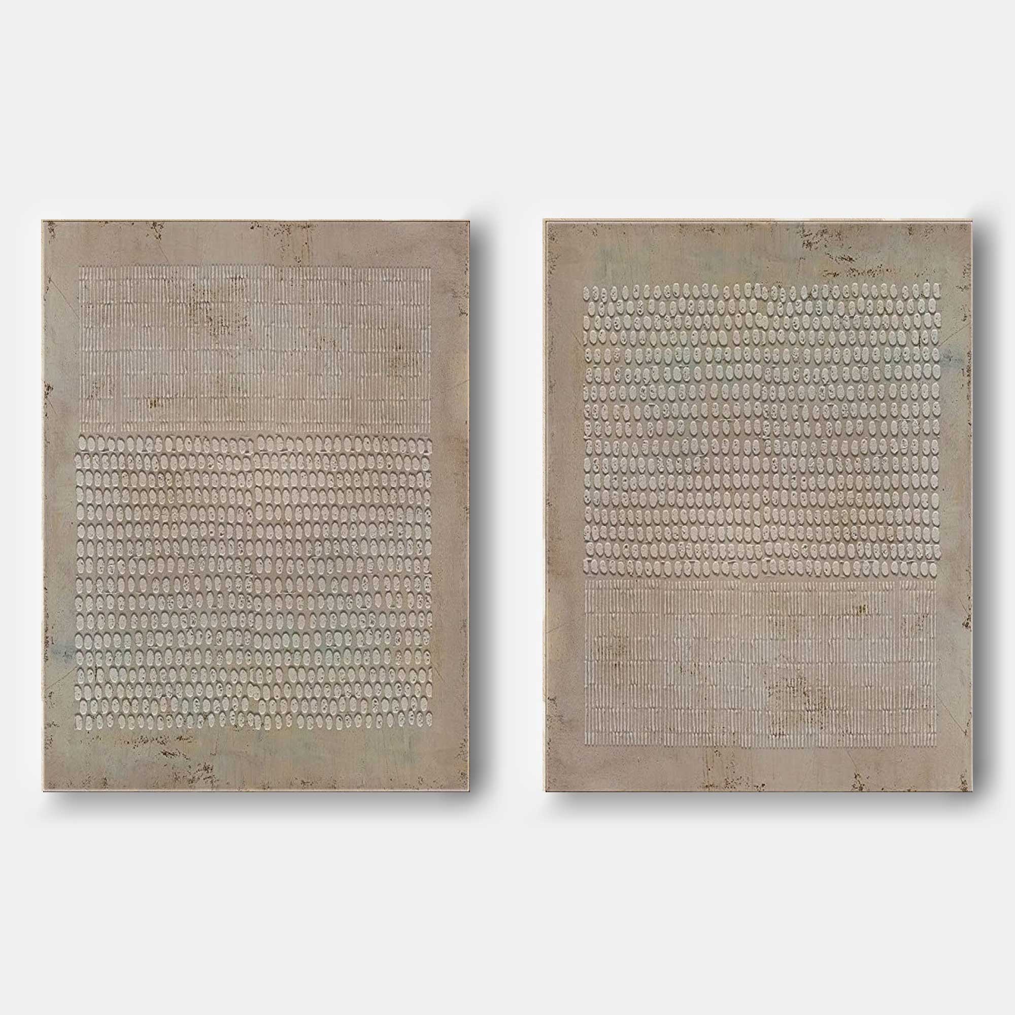 Brown Textured Abstract Art Set of 2 Brown Minimalist Canvas Paintings Wabi Sabi Wall Decor