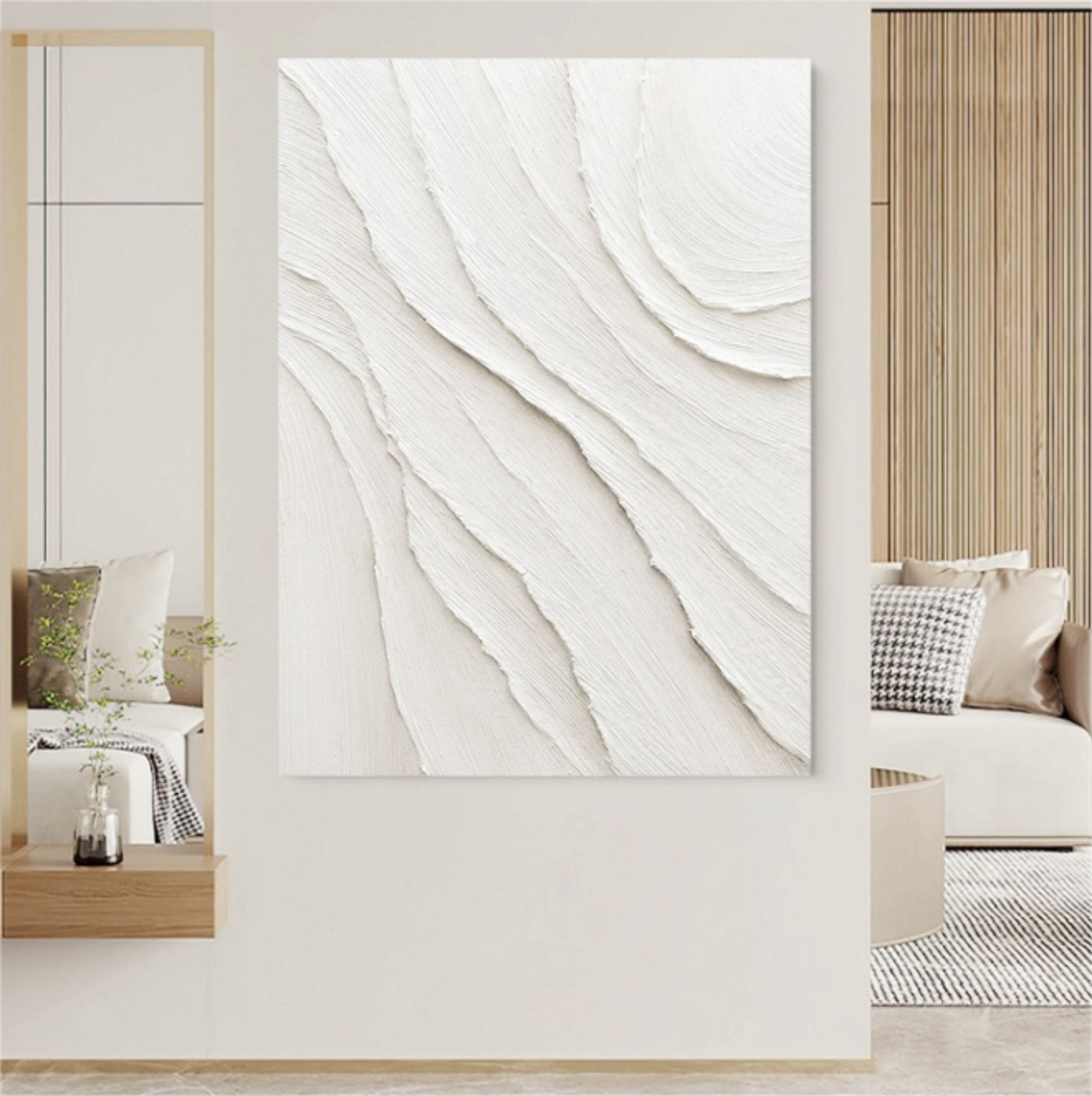 Large White 3D Abstract Art Plaster Wall Art Minimalist Art Textured Acrylic Canvas Painting on sale