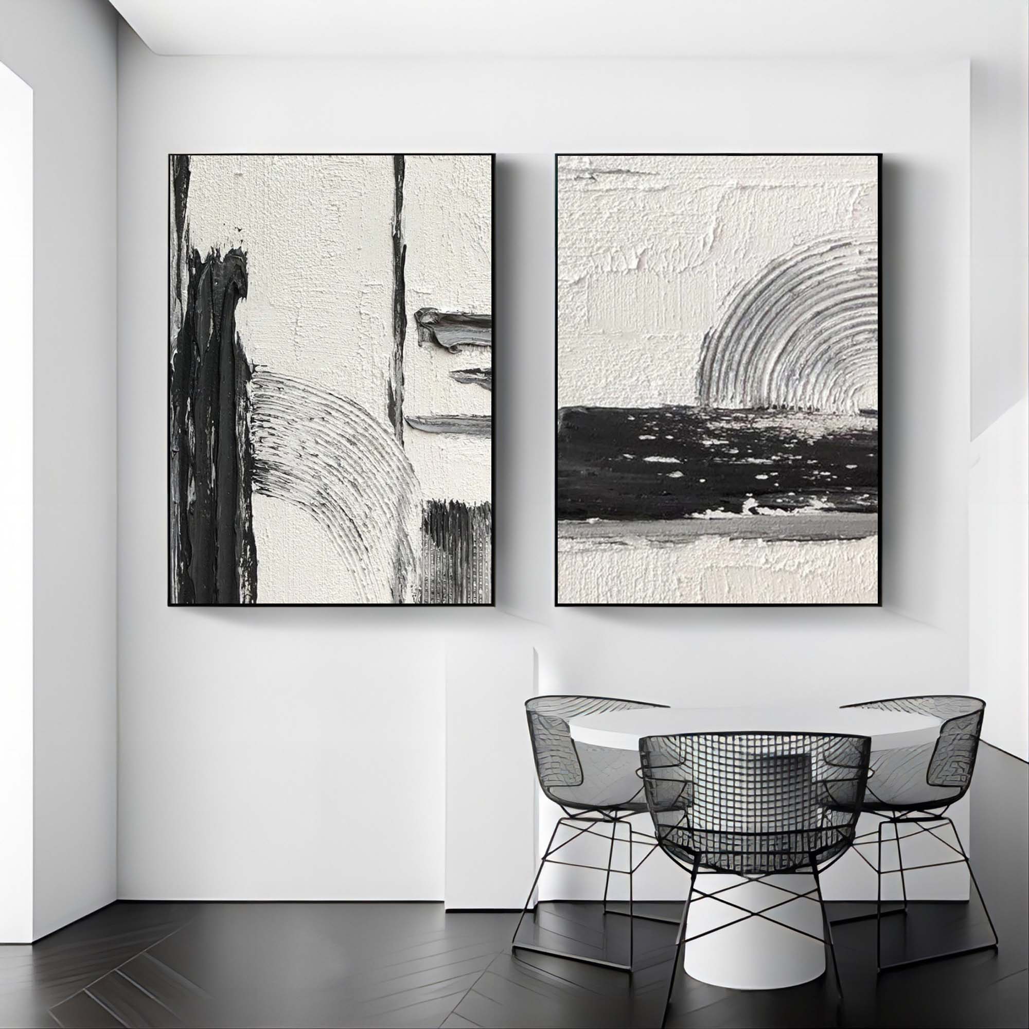 Black and White Abstract Canvas Art Set of 2 Black and White Oil Painting Textured Wall Art Set of 2 Modern Abstract Art