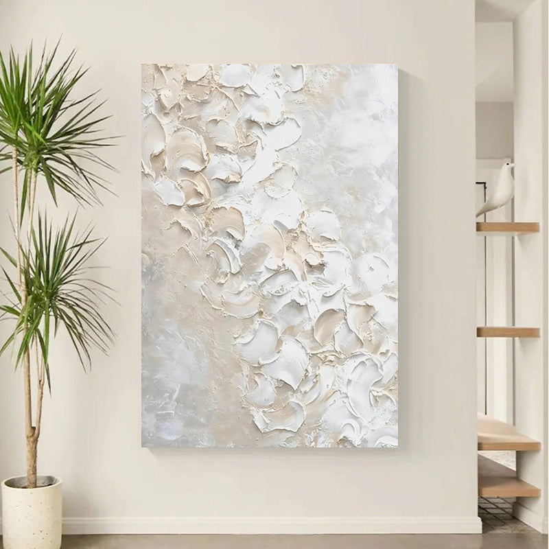 Large Beige 3D Abstract Painting Textured Wall Art Plaster Art On Canvas Knife Acrylic Painting