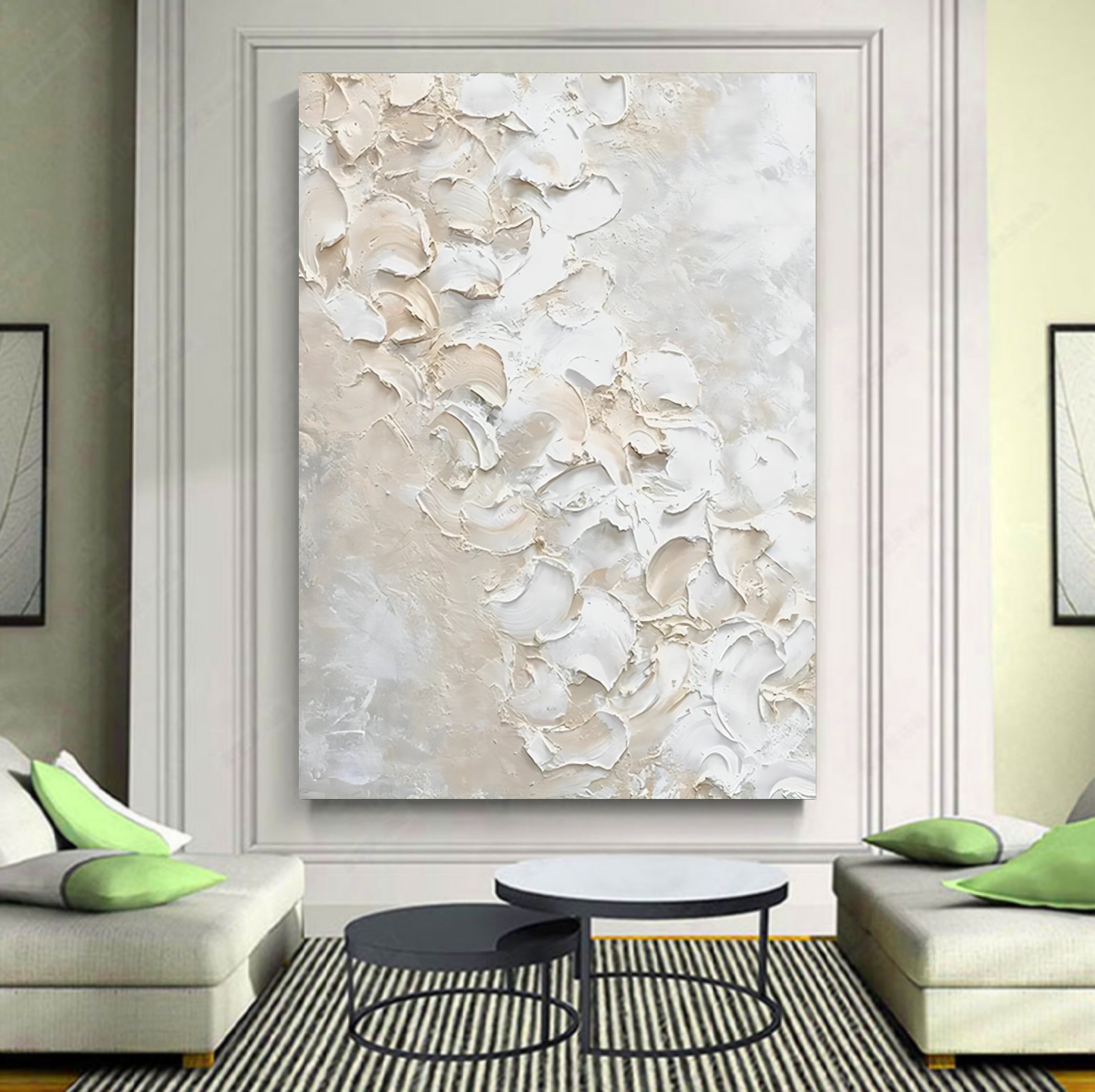 Large Beige 3D Abstract Painting Textured Wall Art Plaster Art On Canvas Knife Acrylic Painting