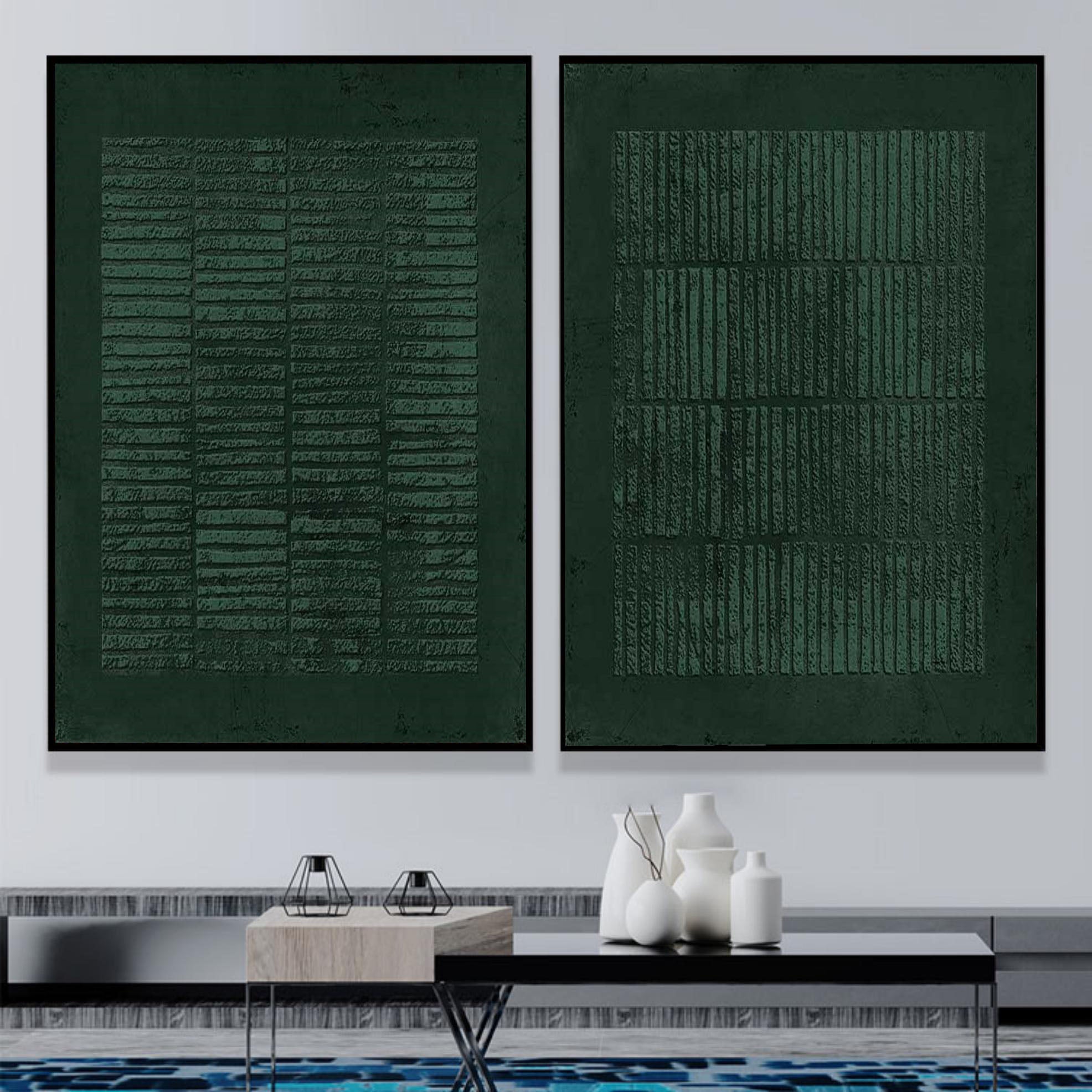 Large Green 3D Abstract Art Wabi-Sabi Wall Art Textured Wall Art Minimalist canvas Painting Set of 2
