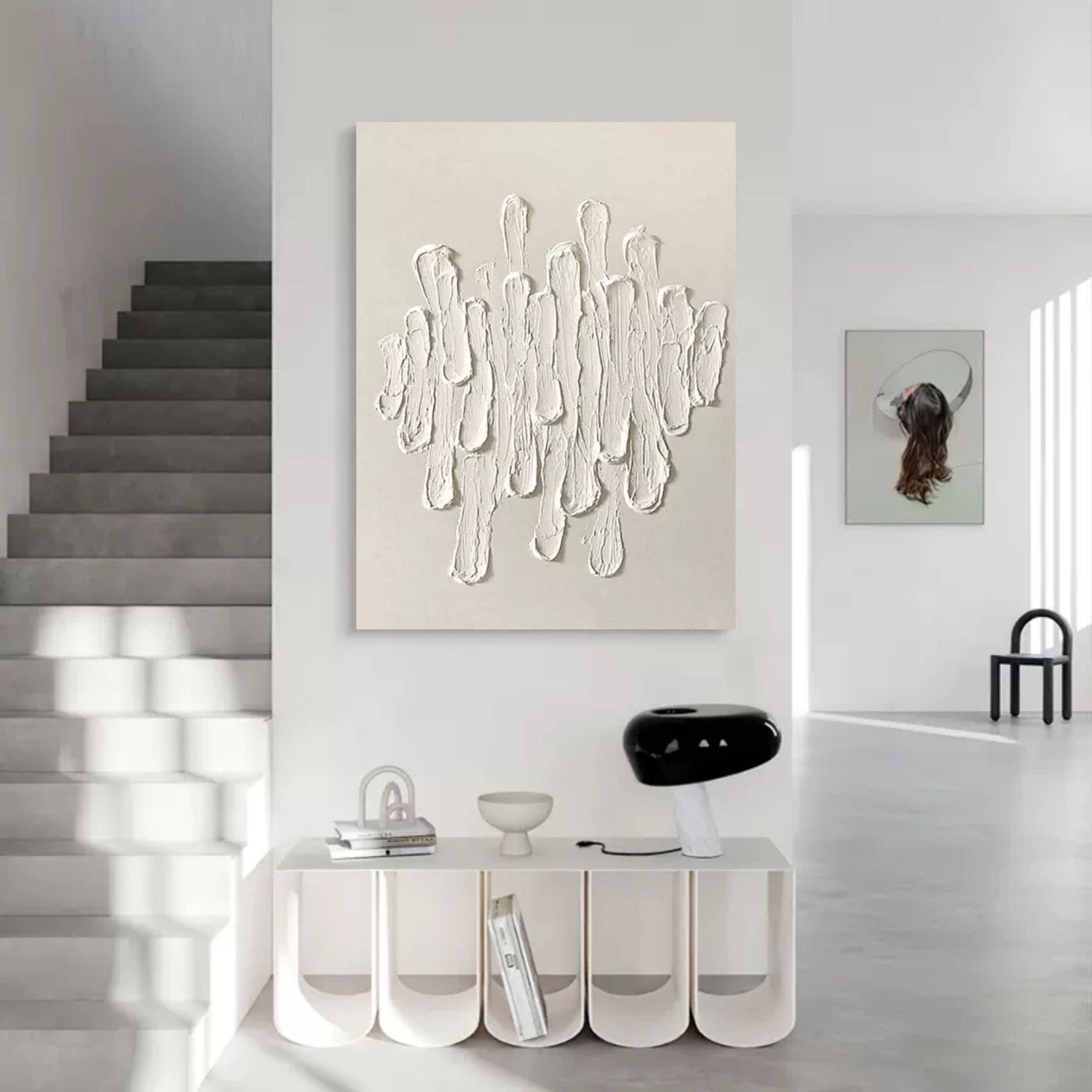 Large Beige 3D Minimalist Canvas Art Beige Abstract Painting 3D Plaster Art Knife Acrylic Painting