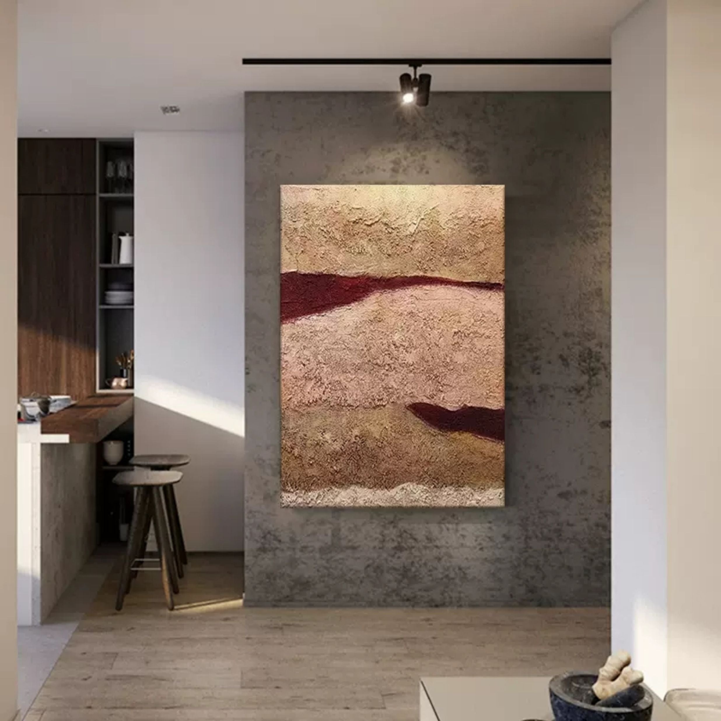 Large Brown 3D Minimalist abstract Art Brown 3D Texture Painting Wabi-Sabi Wall Art 3D Plaster Art