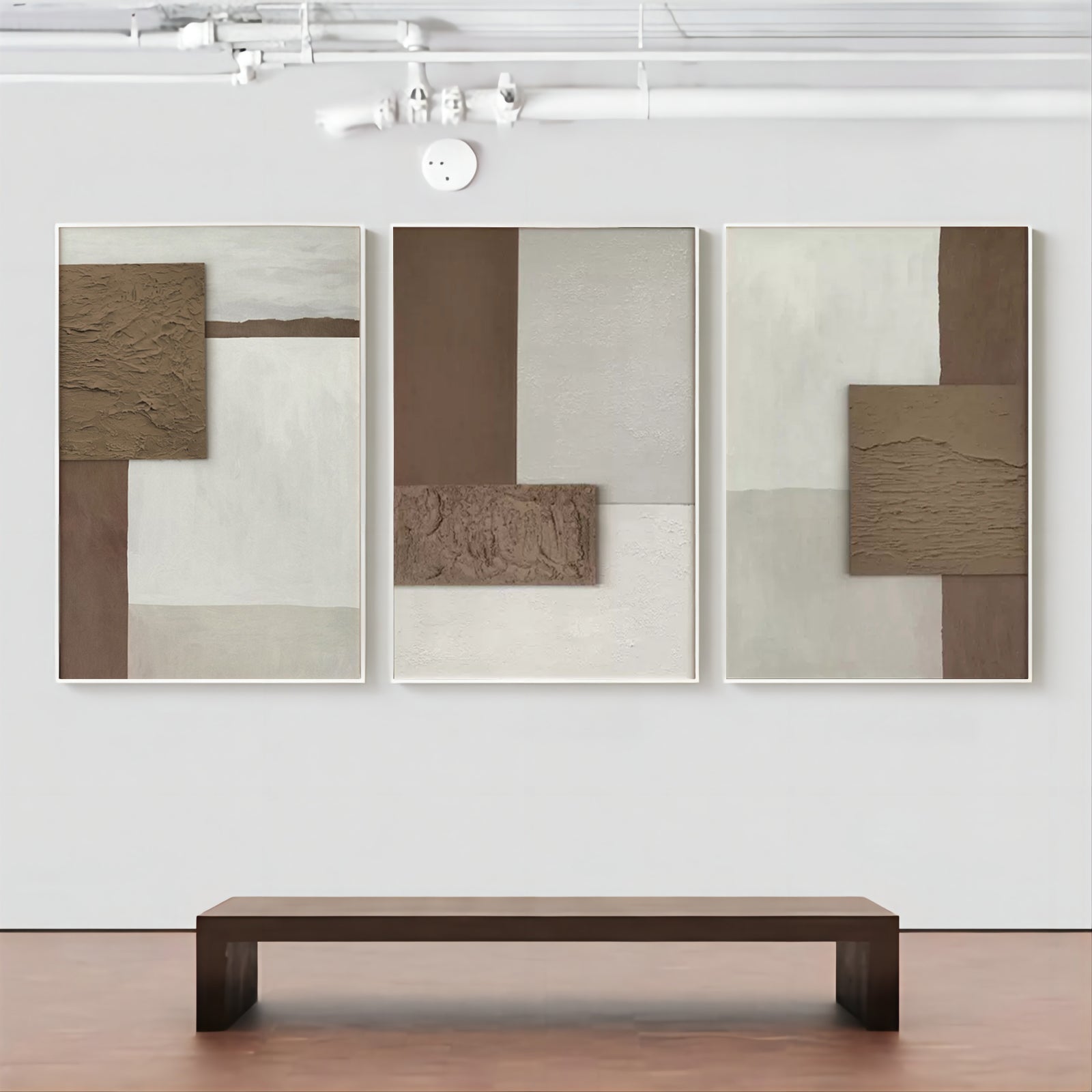 Brown 3D Abstract Painting Set of 3 Brown 3D Wall Art Set of 3 Brown Minimalist Abstract Painting Set of 3