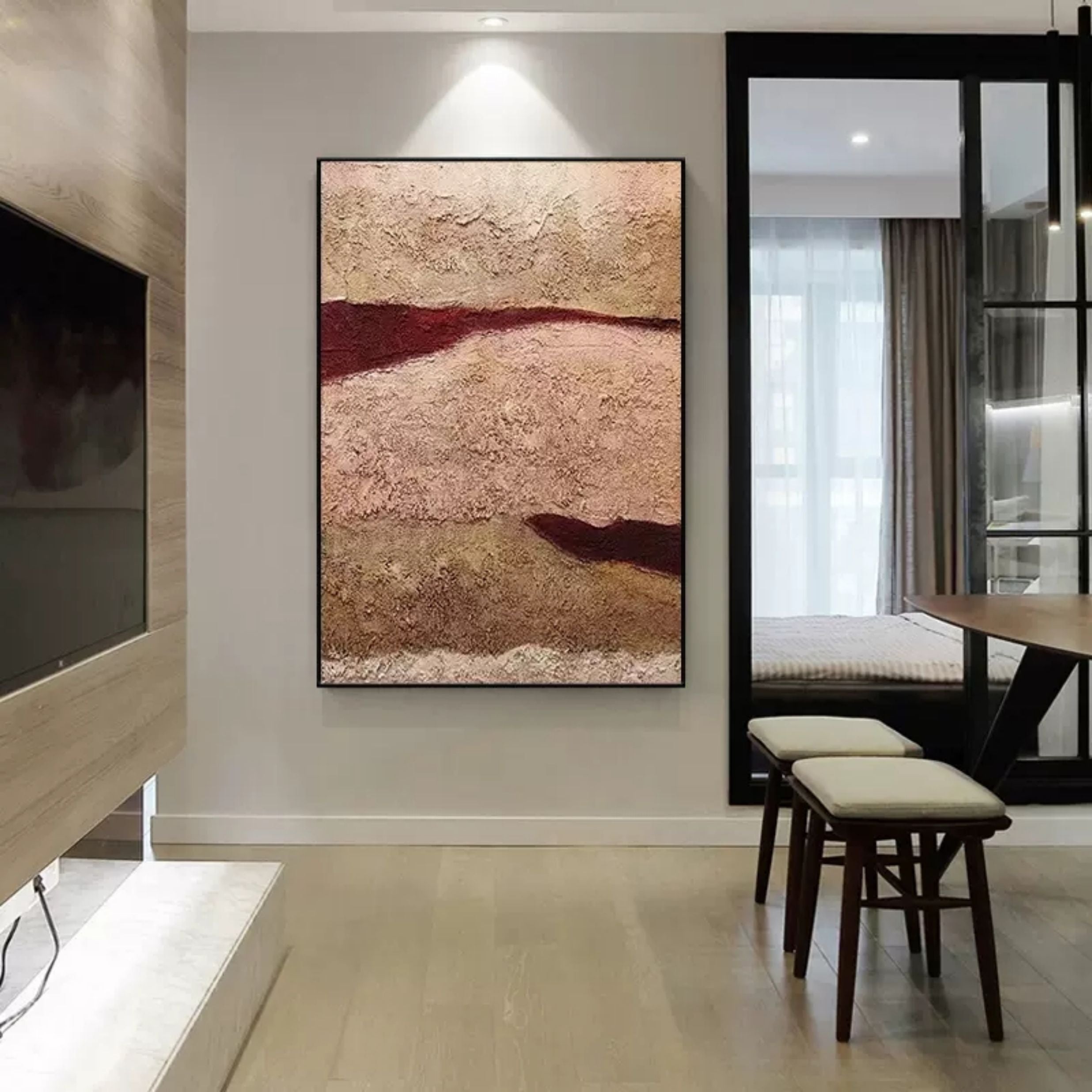 Large Brown 3D Minimalist abstract Art Brown 3D Texture Painting Wabi-Sabi Wall Art 3D Plaster Art