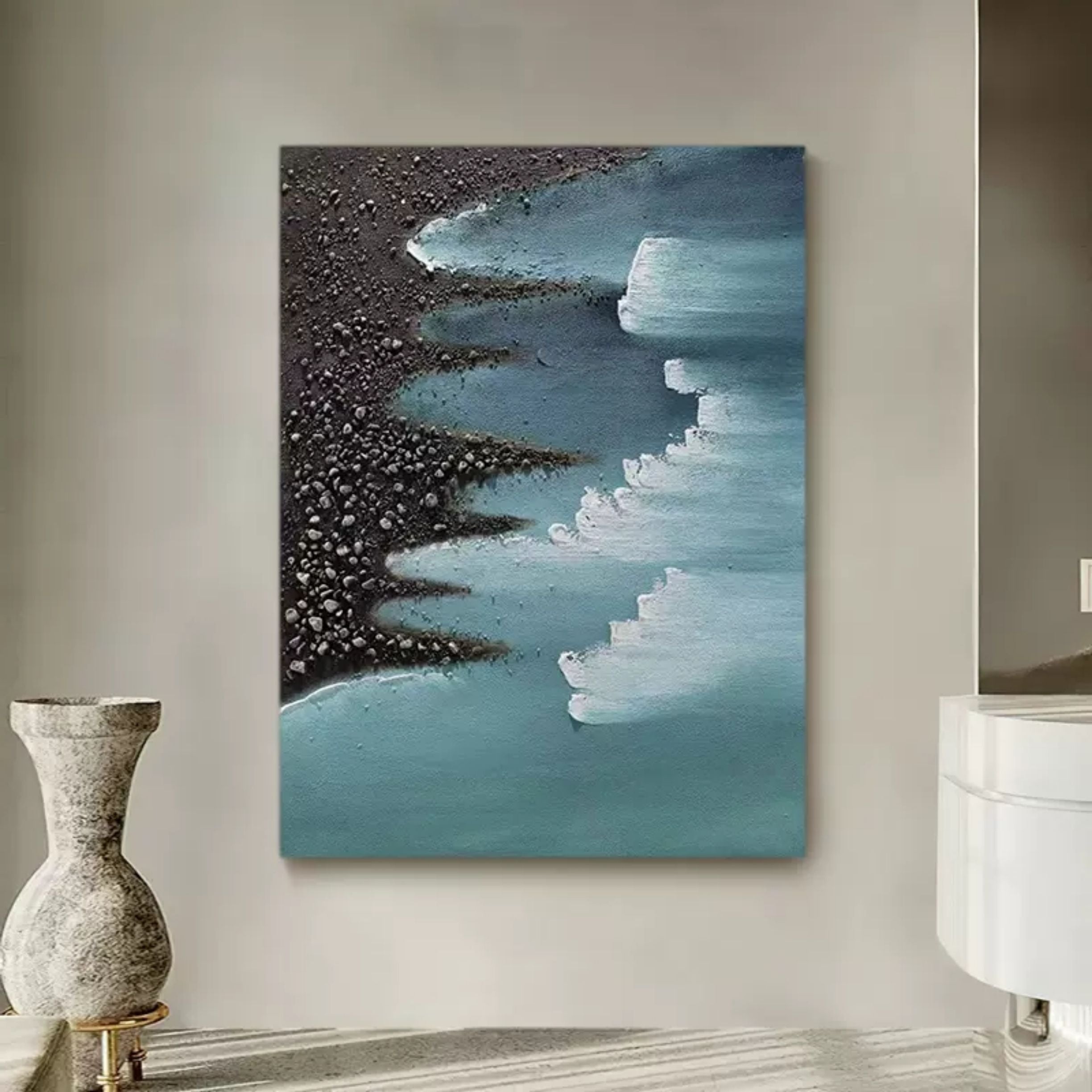 Large Ocean Wave Beach 3D Texture Acrylic Canvas Painting Large Ocean Wave Beach Texture Wall Art
