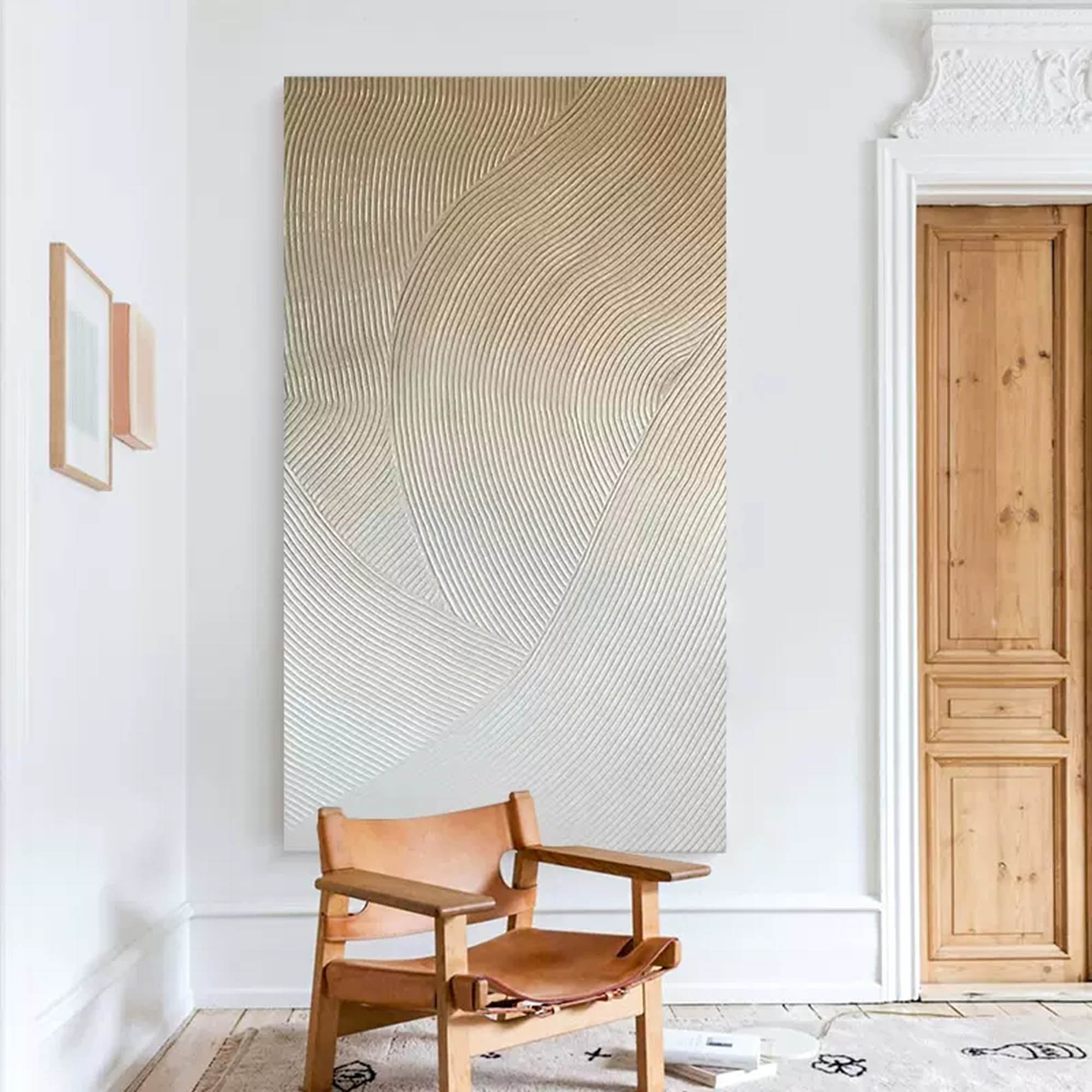 Large 3D White and Brown Textured Acrylic Painting Minimalist Wall Art Wabi Sabi Art Canvas for Living Room