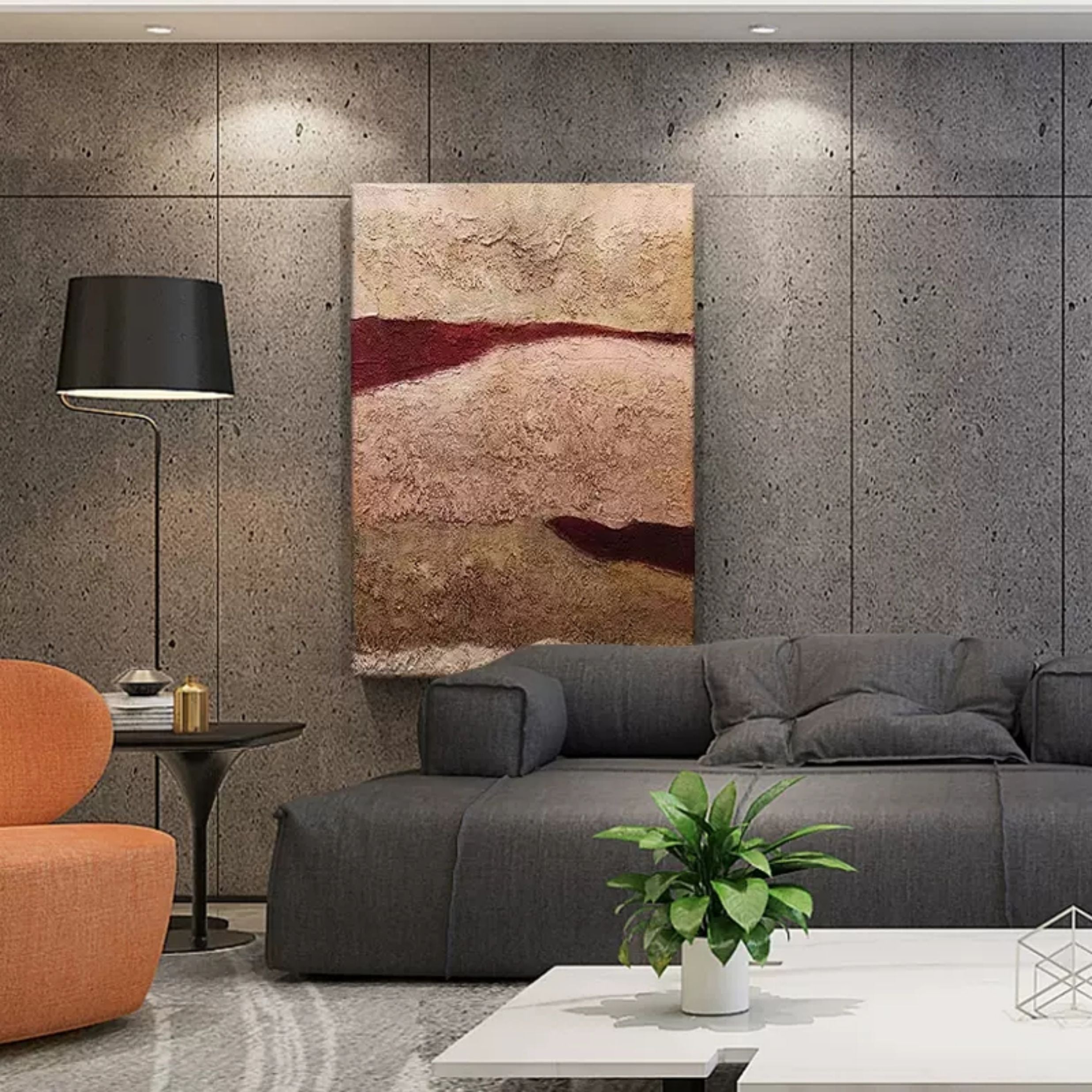 Large Brown 3D Minimalist abstract Art Brown 3D Texture Painting Wabi-Sabi Wall Art 3D Plaster Art