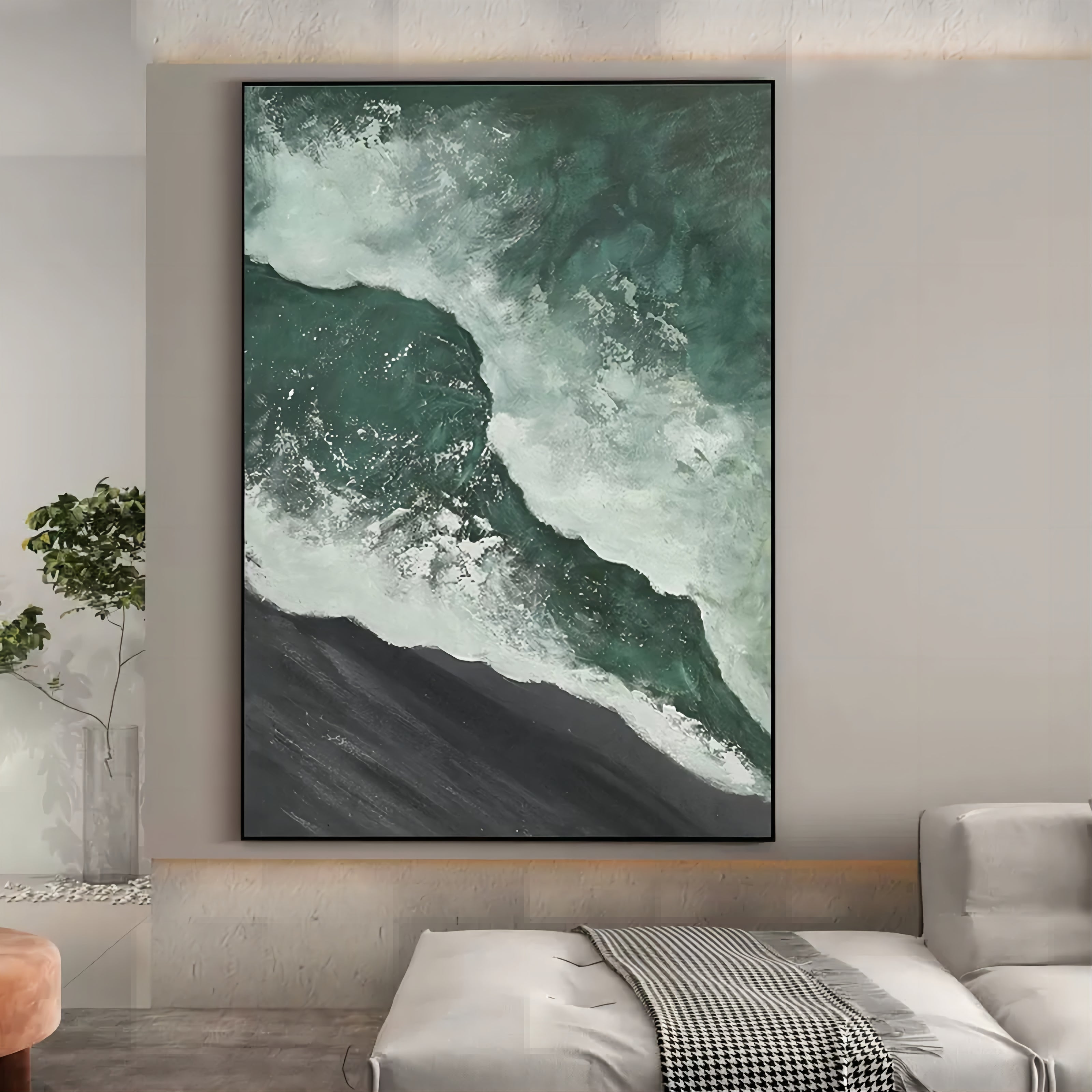 Green 3D Textured Wall Painting Green 3D Minimalist Canvas Art 3D Plaster Art Green Oil Painting