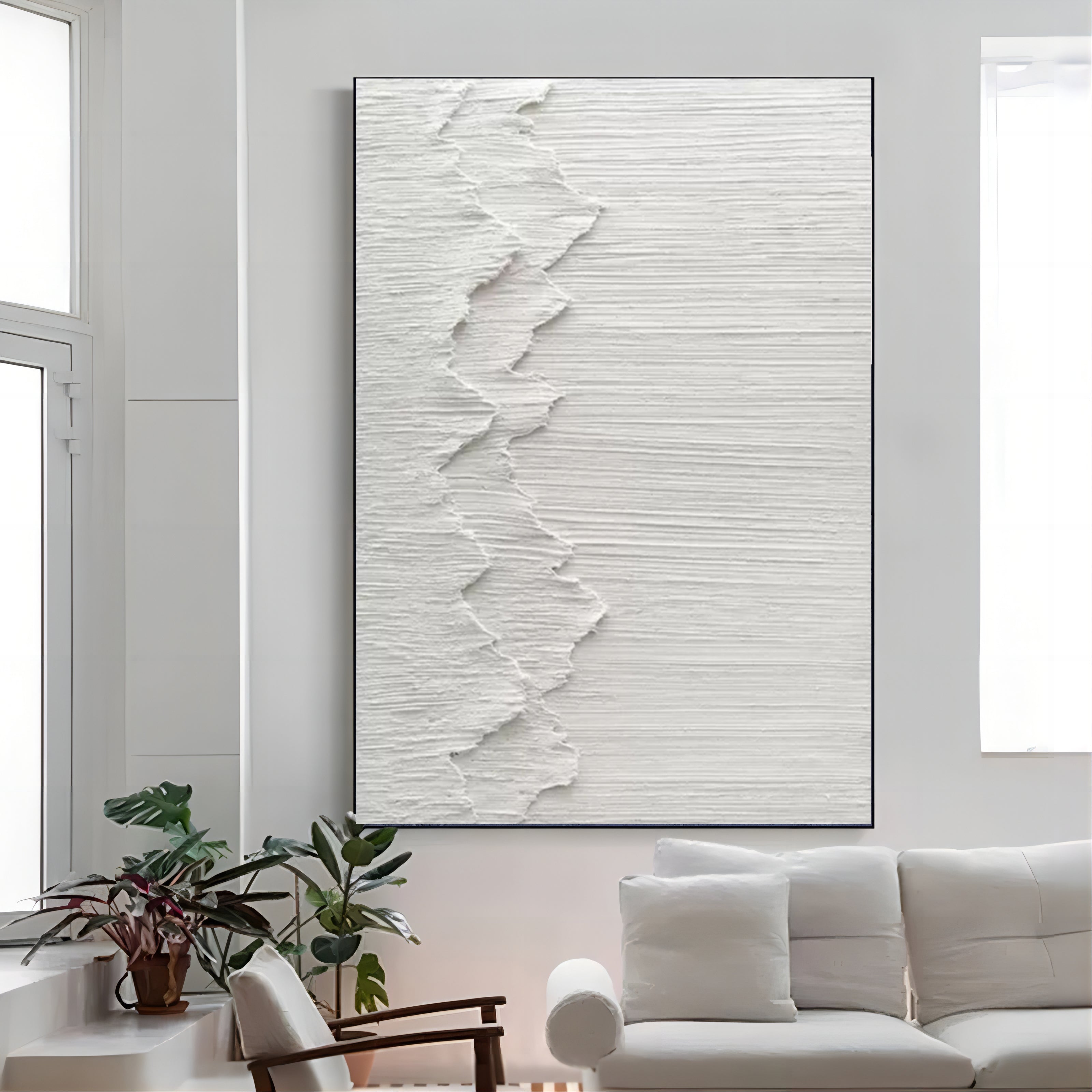 Large White 3D Plaster Abstract Art Textured Wall Art Minimalist Art Living Room Wall Painting