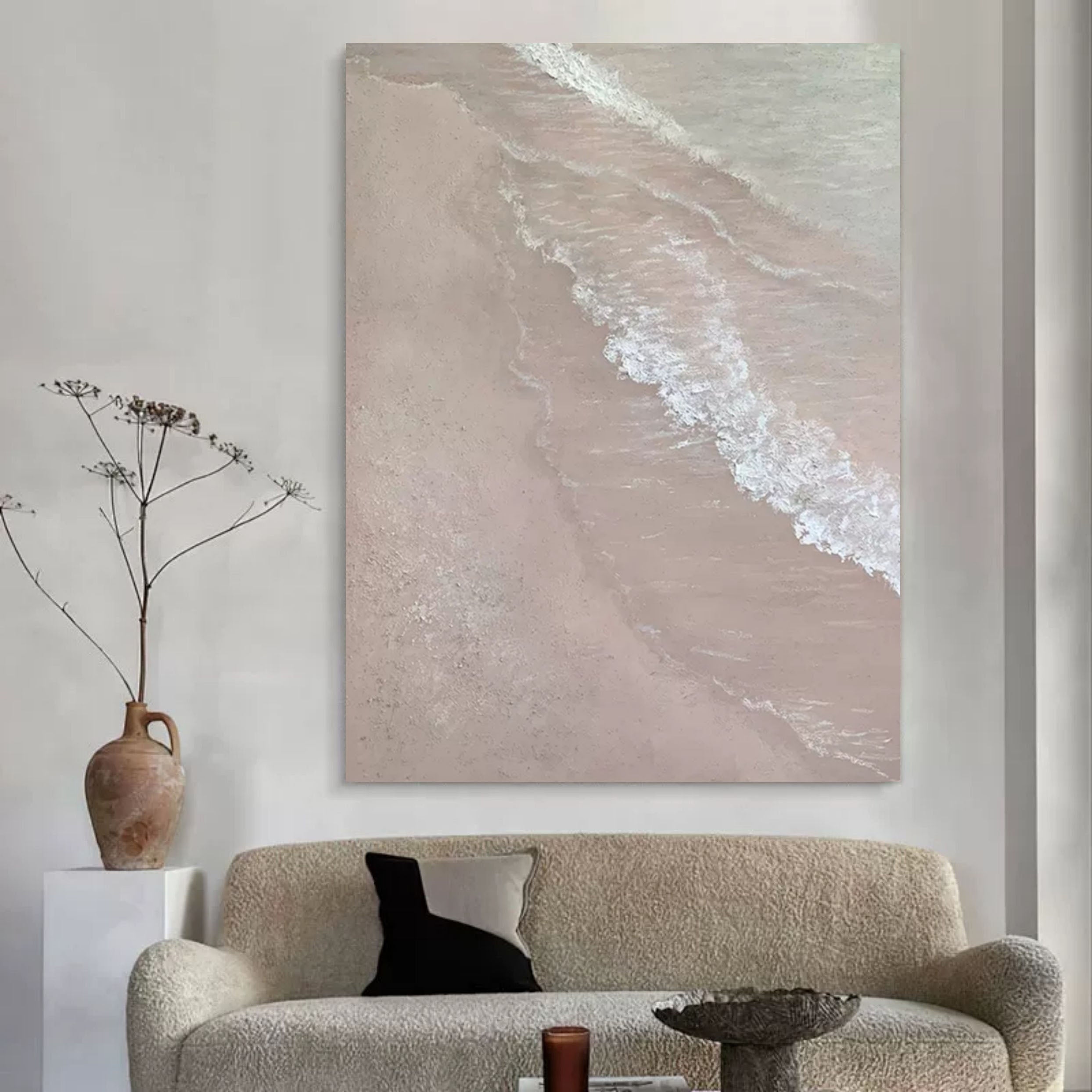 Large 3D Sea Painting WabiSabi Wall Decor Gray Minimalist Canvas Art Textured Wall Art gray painting
