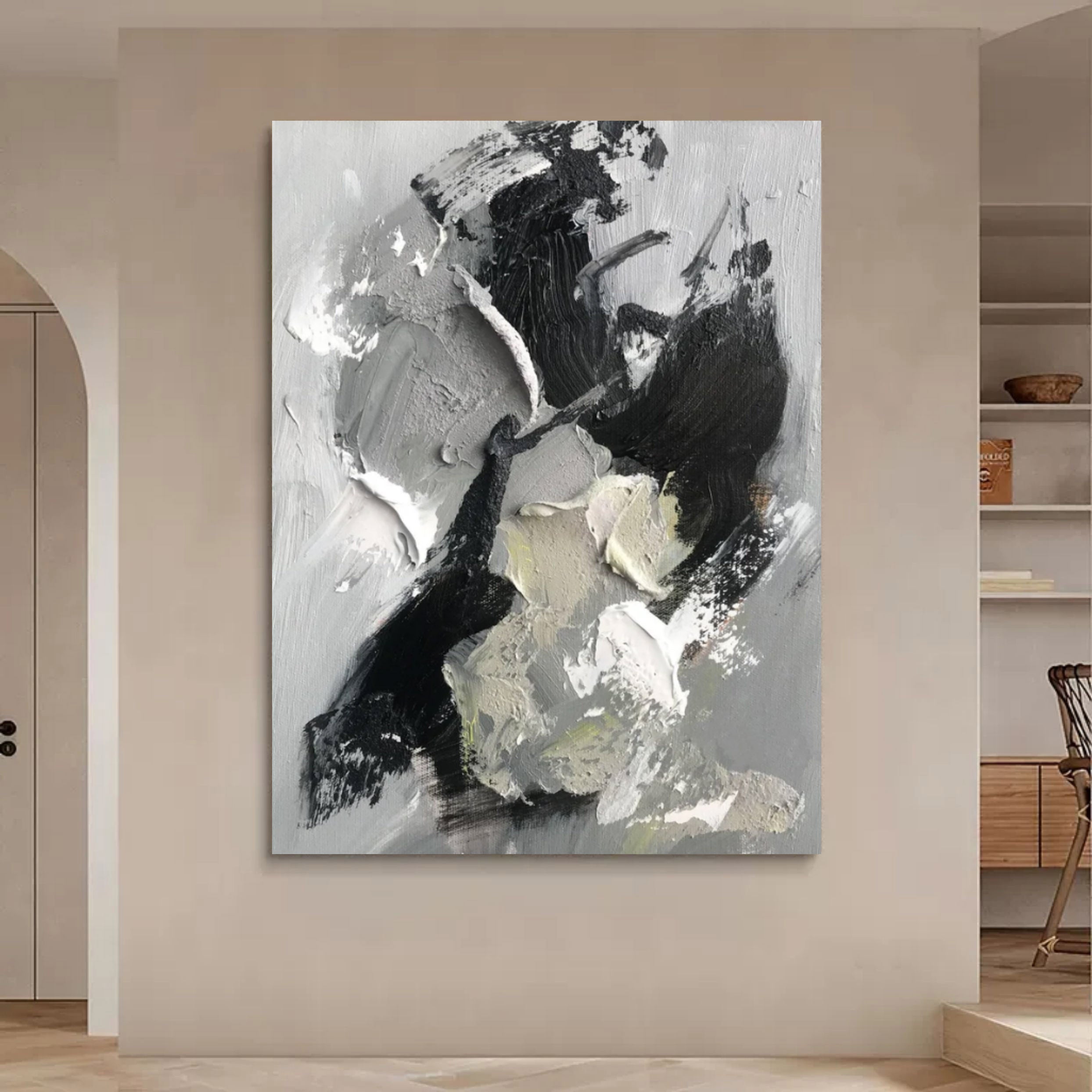 Large Gray 3D Abstract Art Plaster Wall Art WabiSabi Wall Art textured Acrylic Painting On Canvas