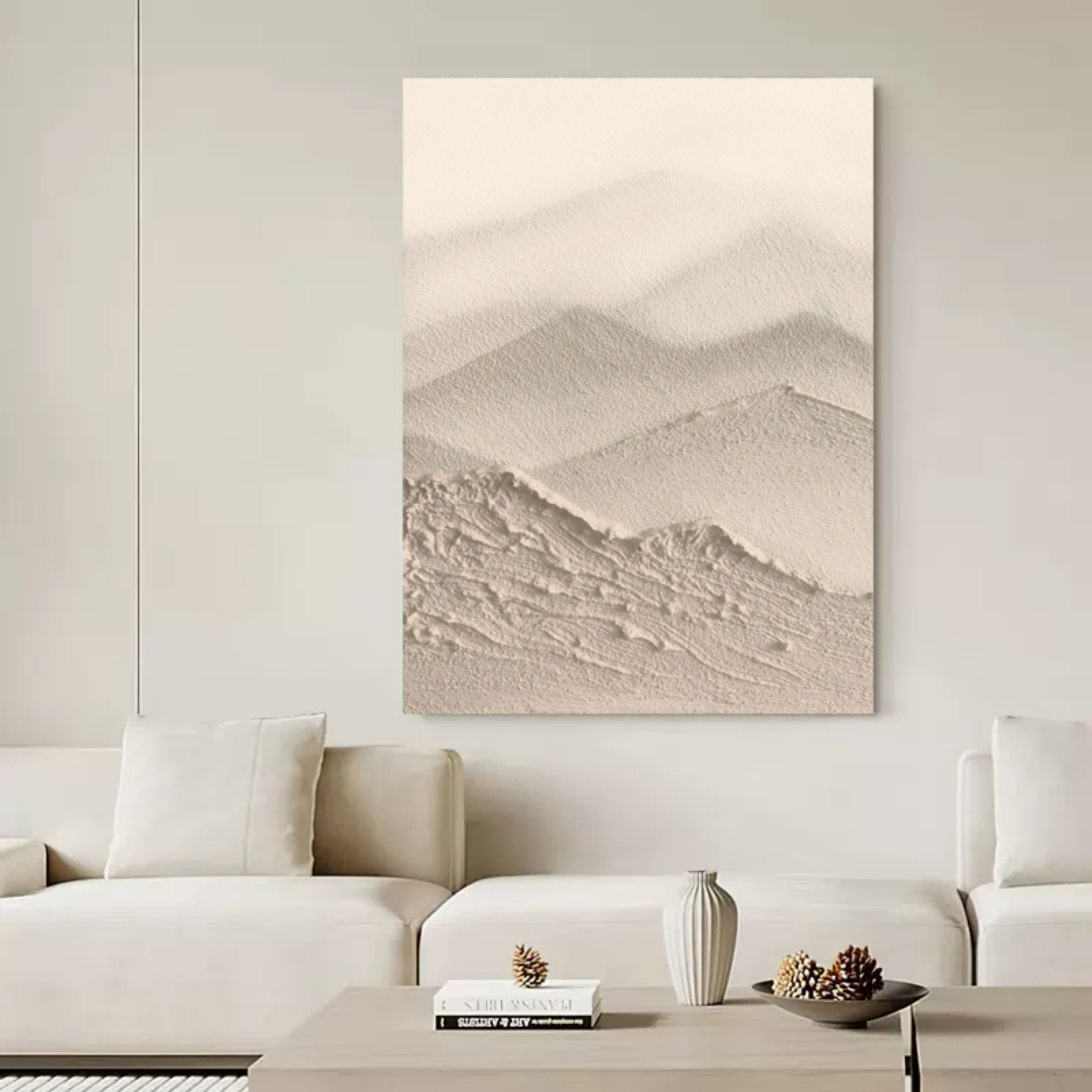 Large beige 3D Abstract Art Wabi-Sabi Wall Art Minimalist Art Textured Acrylic Canvas Paintings