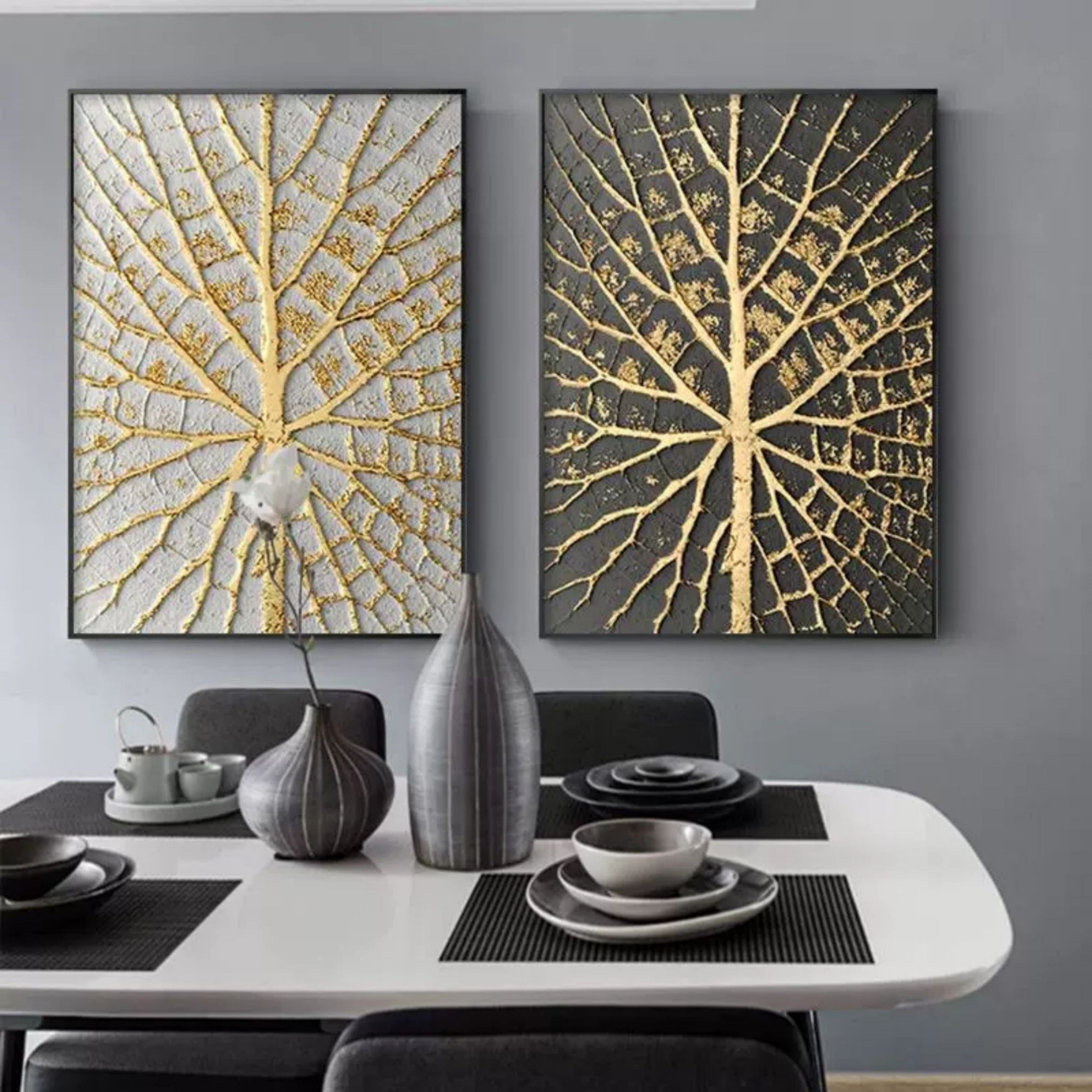 Set of 2 Gold 3D Abstract Painting Gold Texture Wall Art Gold Abstract Oil Painting Light Luxury Home Decoration Wall Painting Set of 2