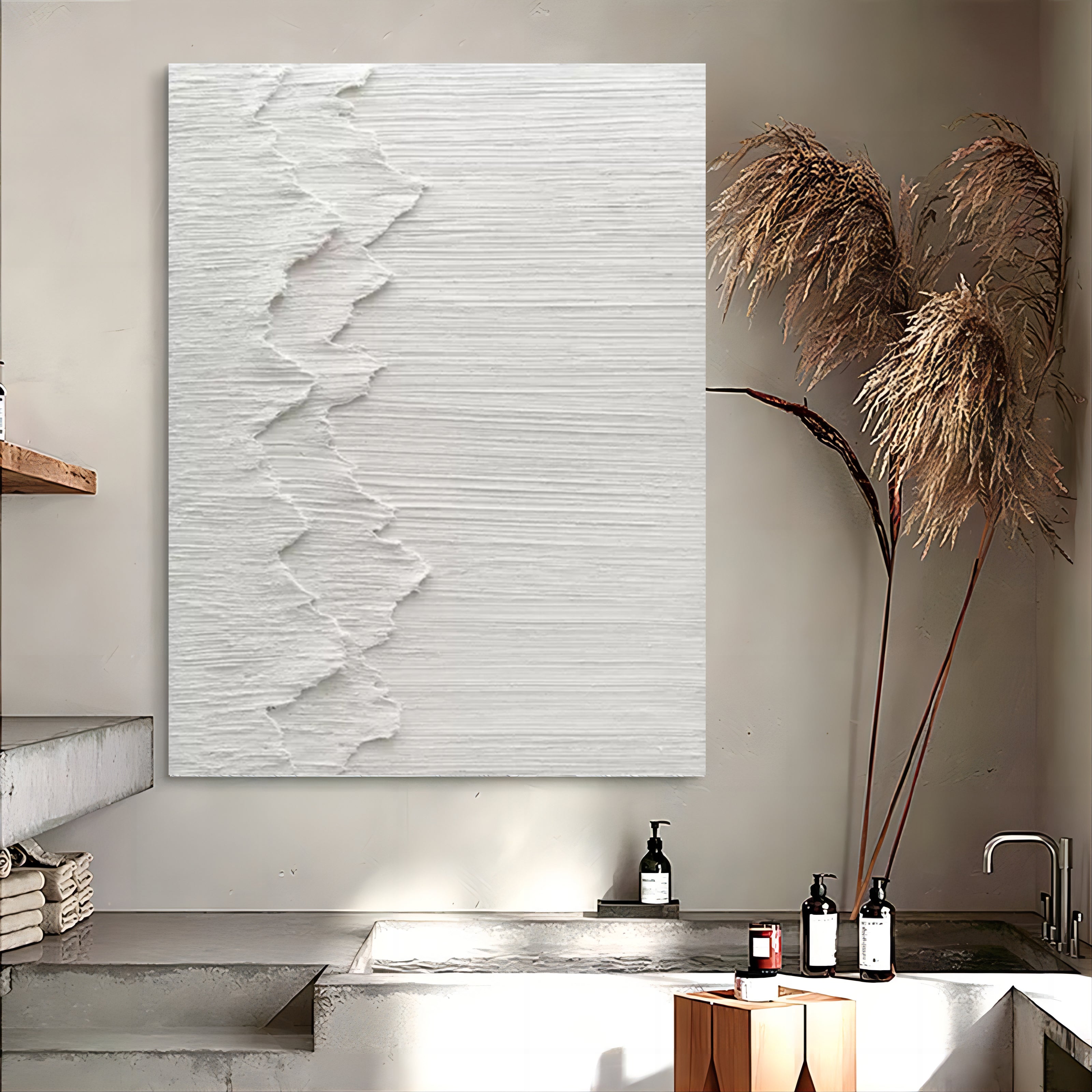Large White 3D Plaster Abstract Art Textured Wall Art Minimalist Art Living Room Wall Painting