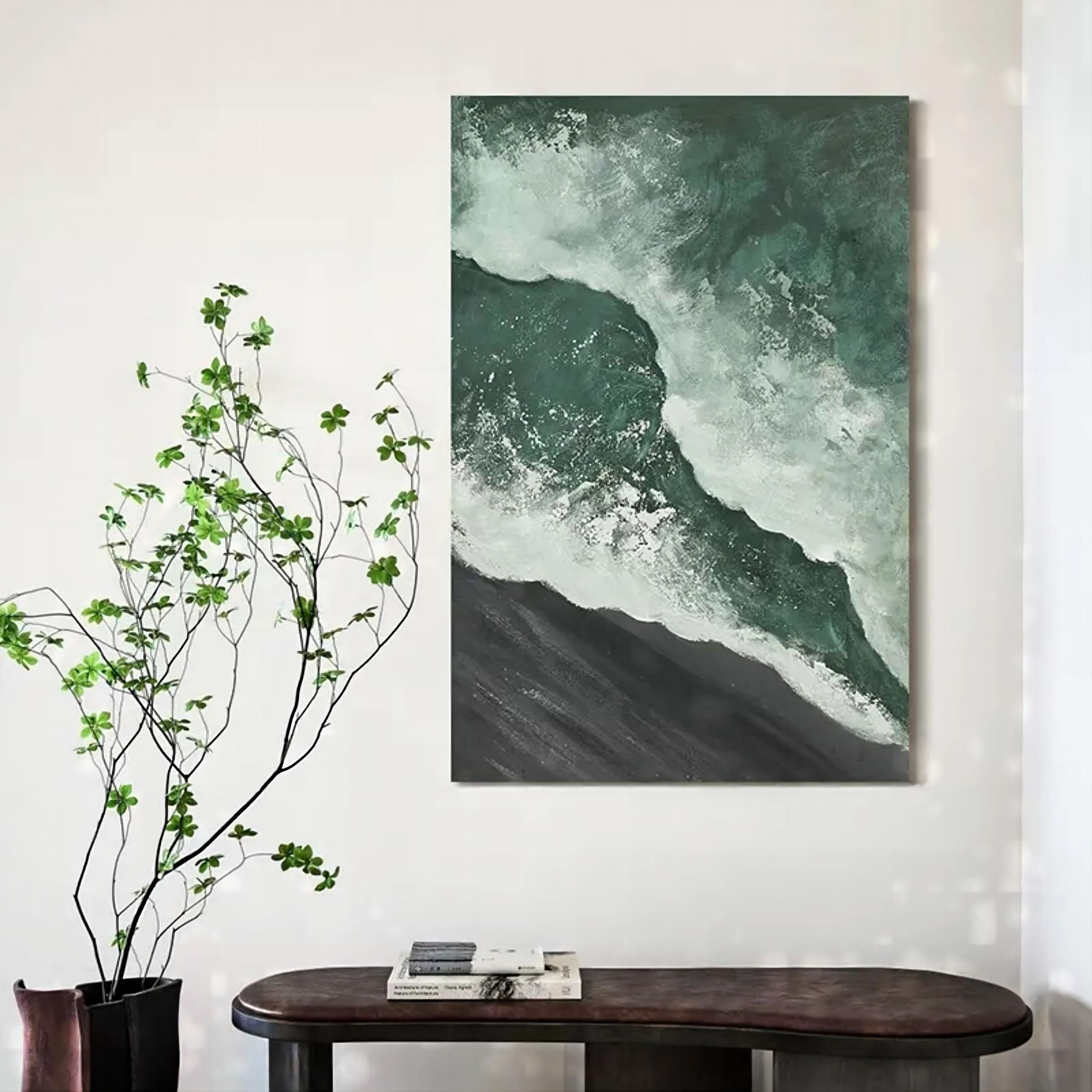 Green 3D Textured Wall Painting Green 3D Minimalist Canvas Art 3D Plaster Art Green Oil Painting