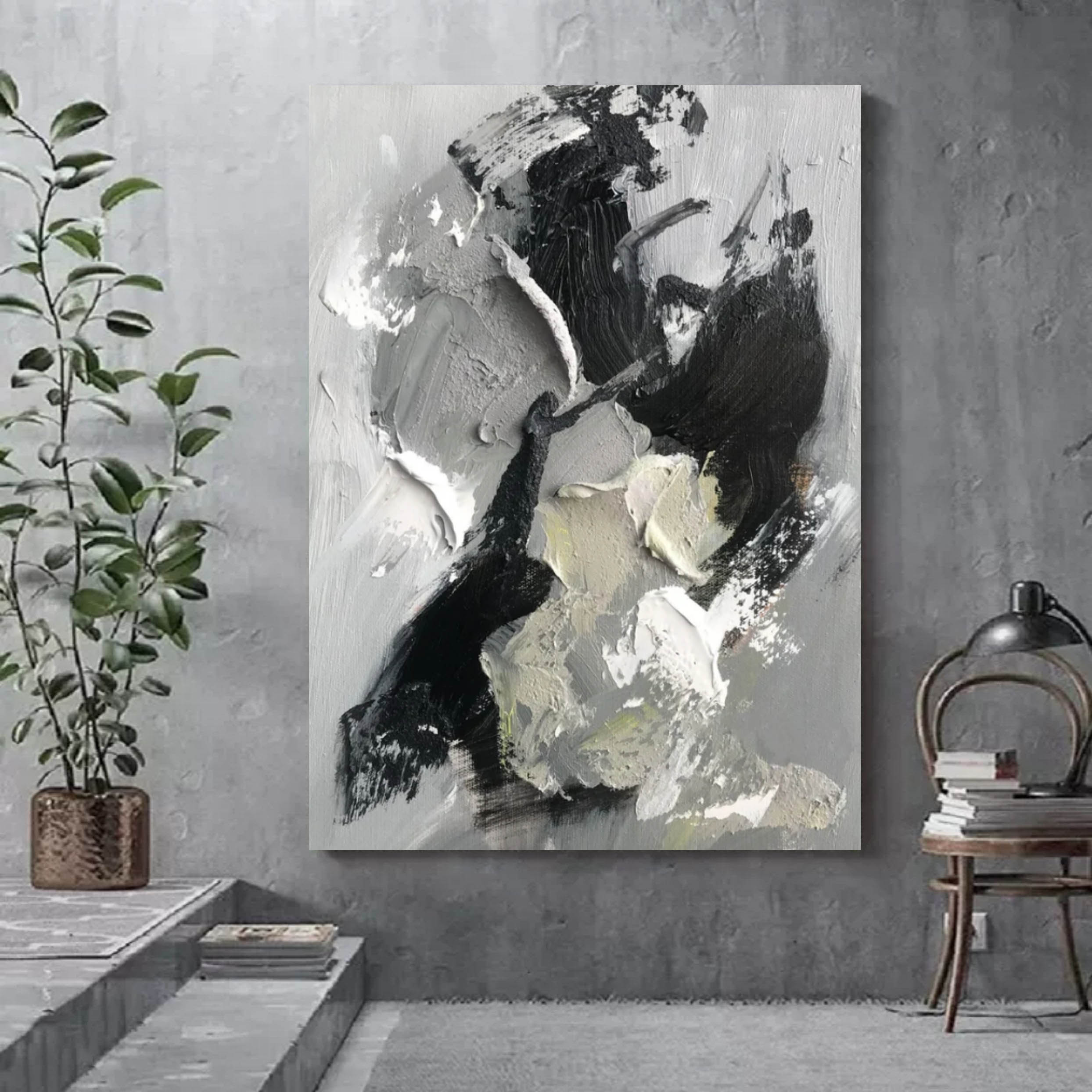 Large Gray 3D Abstract Art Plaster Wall Art WabiSabi Wall Art textured Acrylic Painting On Canvas