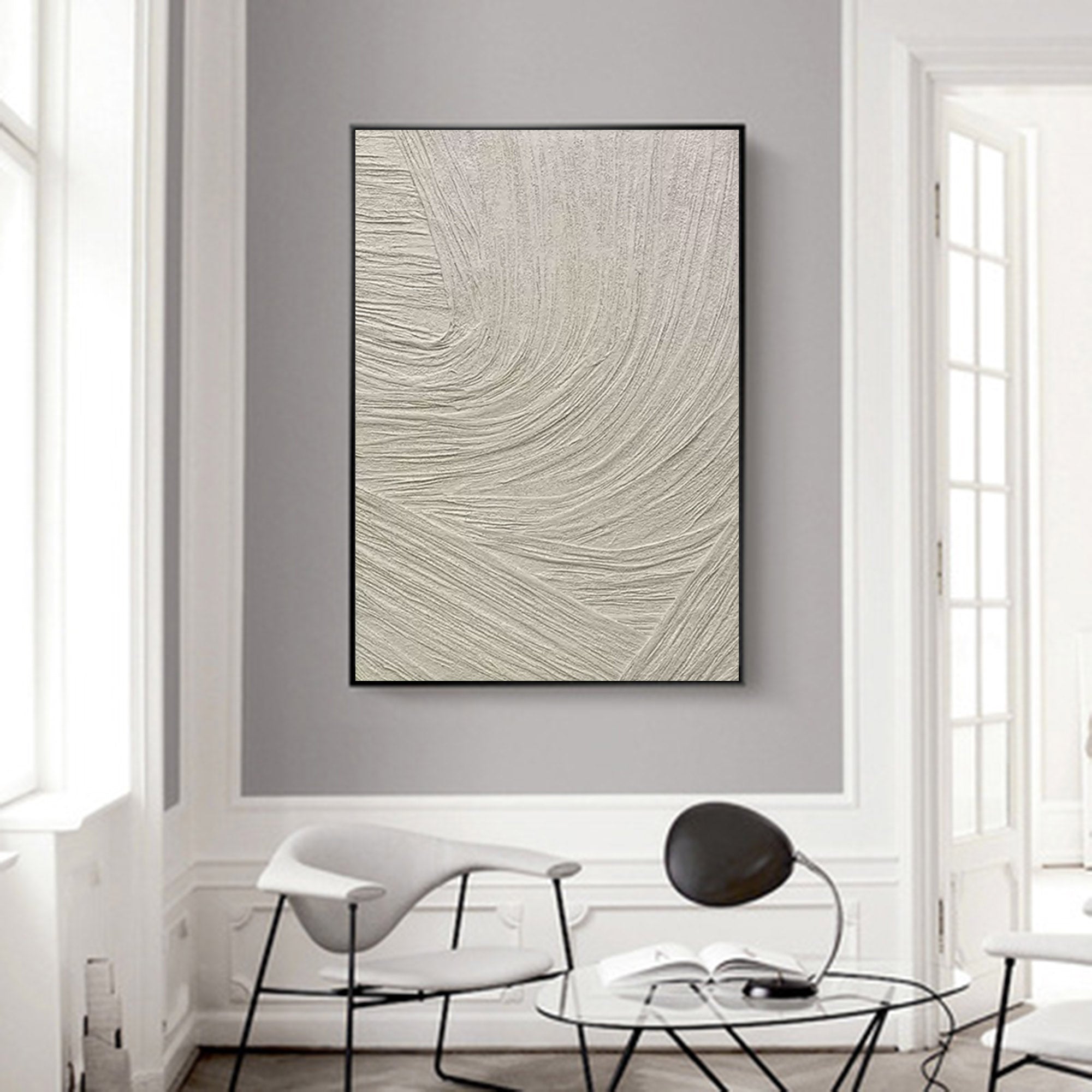 White plaster abstract art White 3D minimalist abstract painting Plaster painting on canvas