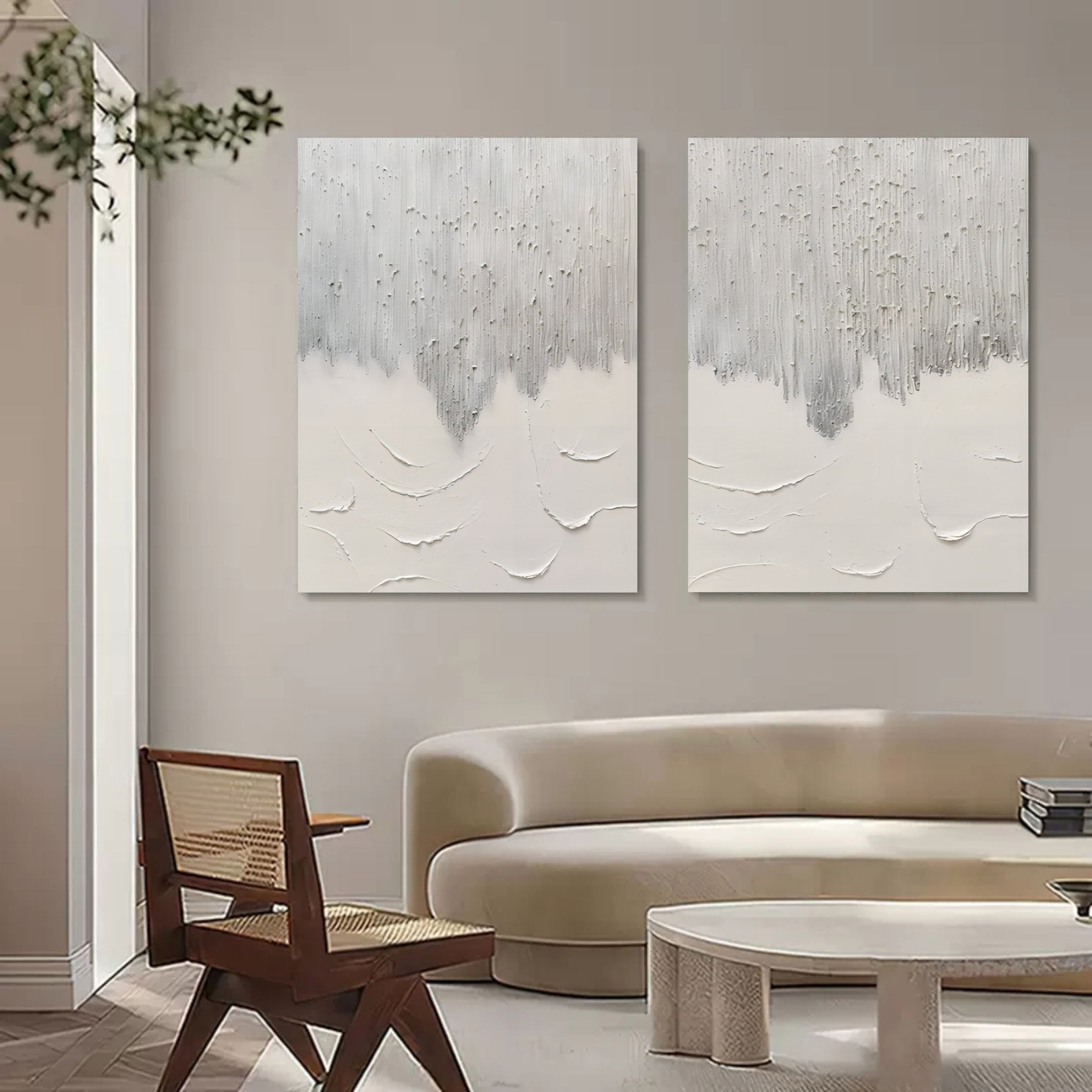 Gray 3D Minimalist Canvas Art Set of 2 Textured Wall Art Wabi-Sabi Wall Decor Paintings Set of 2