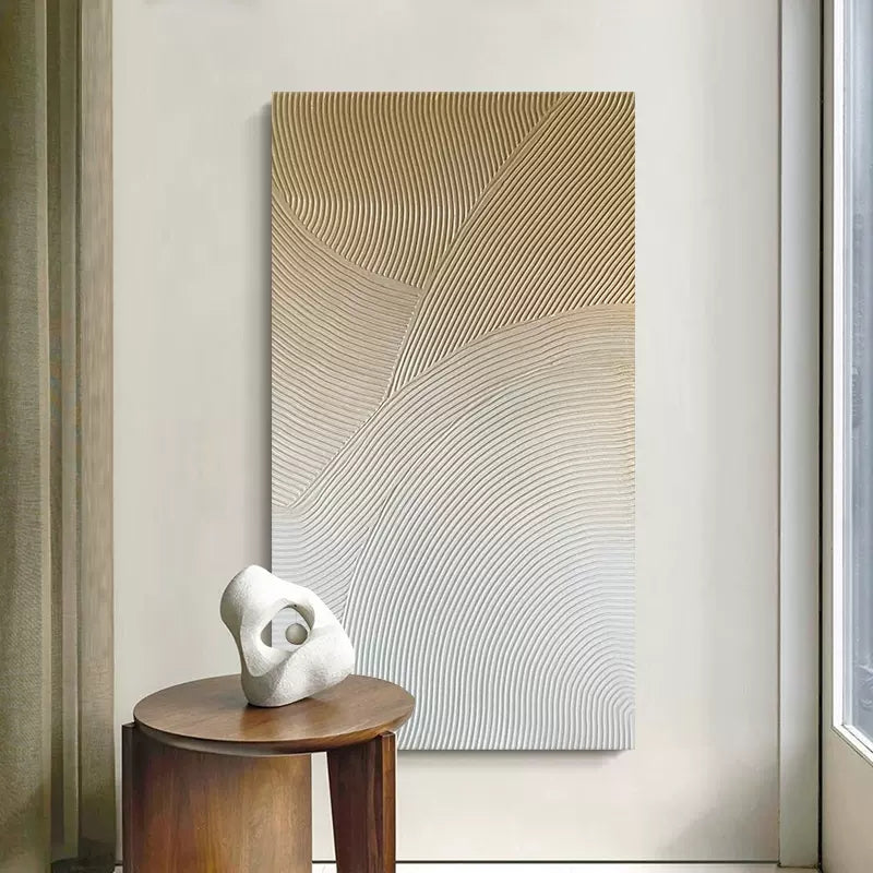 Large 3D White and Brown Textured Acrylic Painting Minimalist Wall Art Wabi Sabi Art Canvas for Living Room
