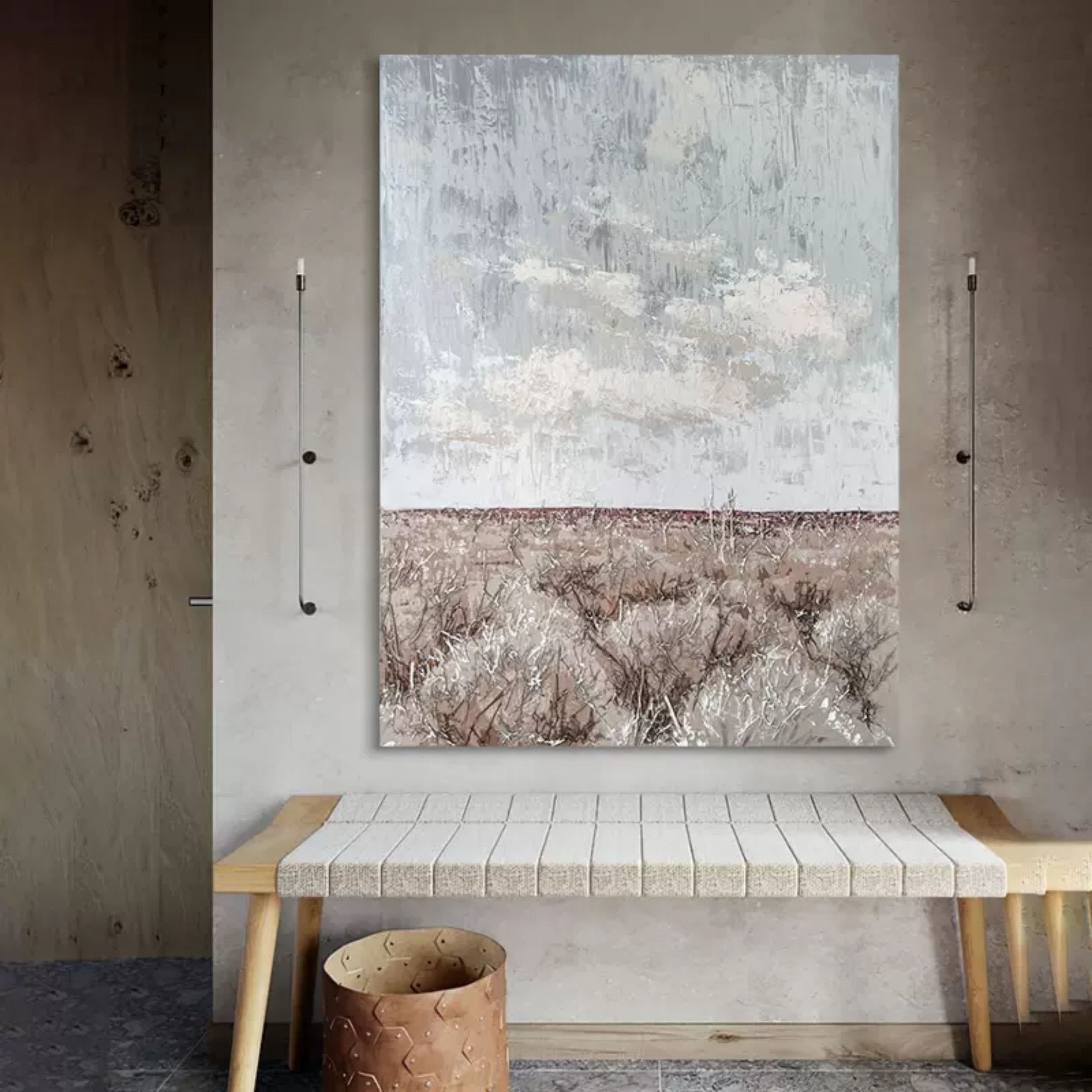 Large Gray 3D Abstract Painting Wabi-Sabi Wall Art Mixed Media Art Gray Textured Wall Decor Painting