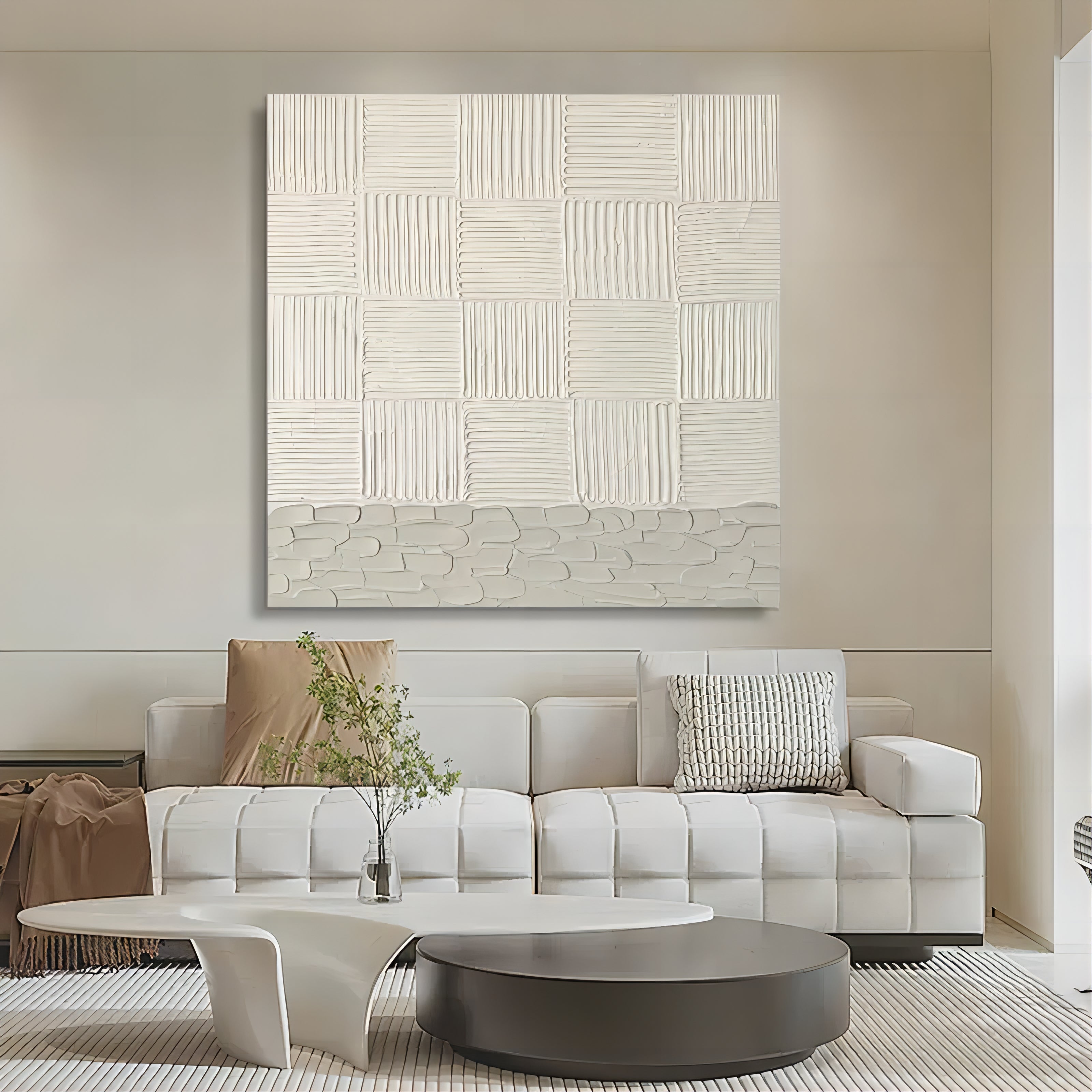 White 3D Textured Wall Art White Plaster 3D Abstract Painting White 3D Minimalist Canvas Art