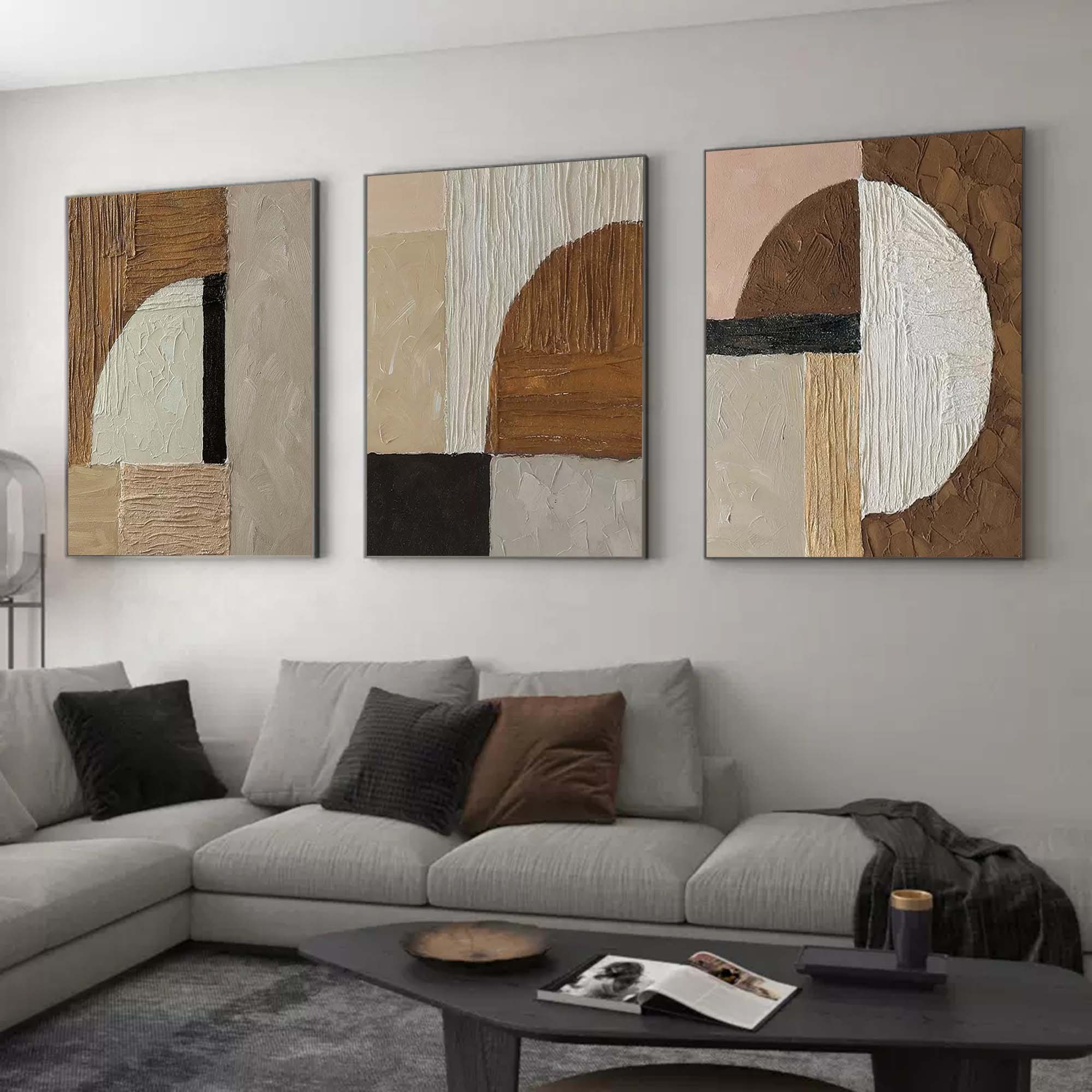 Set of 3 Textured Abstract Canvas Paintings Wabi-Sabi Abstract Painting Set of 3 Modern Wall Art