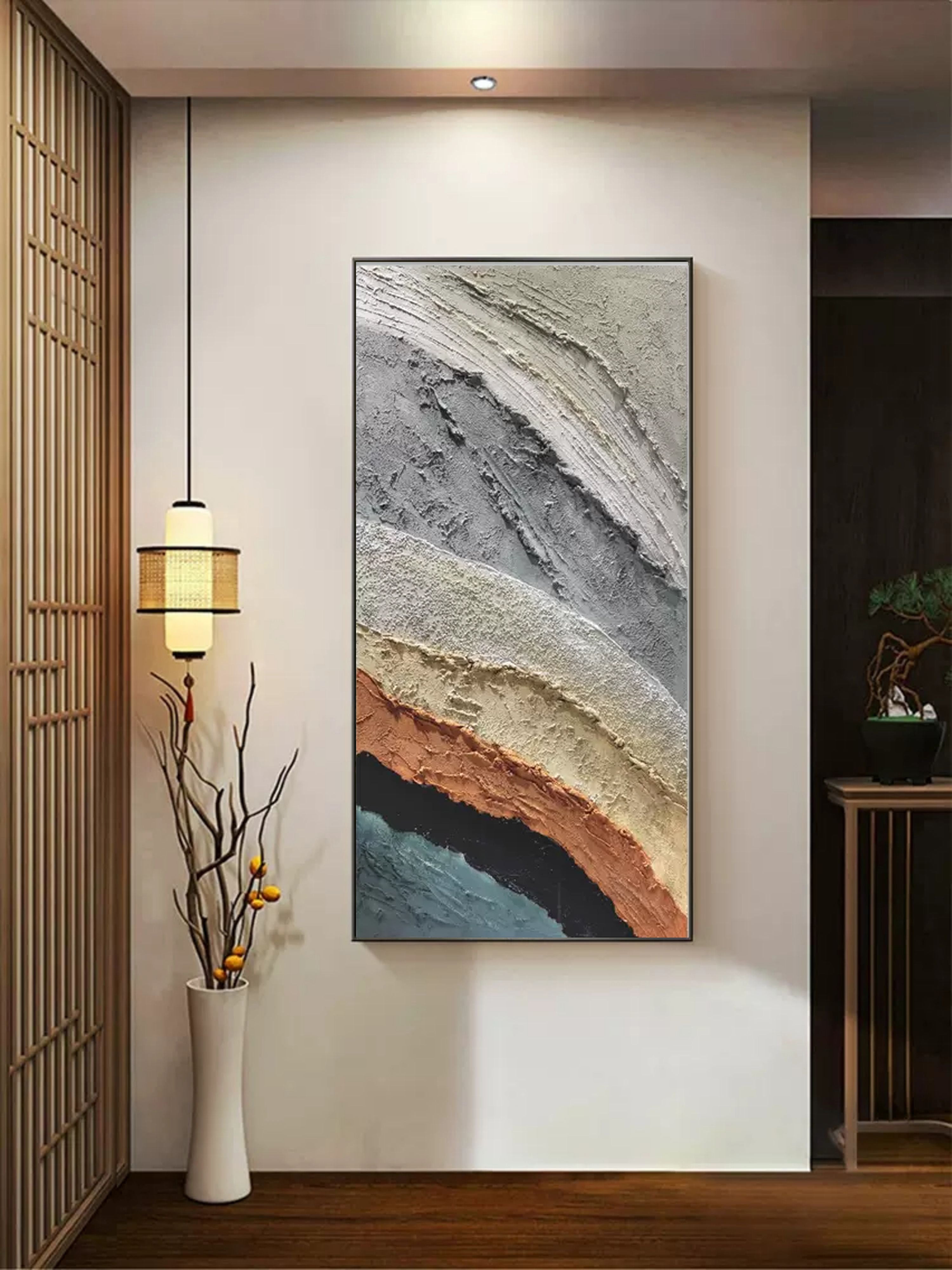 Large 3D Abstract Acrylic Painting Panoramic Textured Abstract Wall Art Large Minimalist Canvas Art