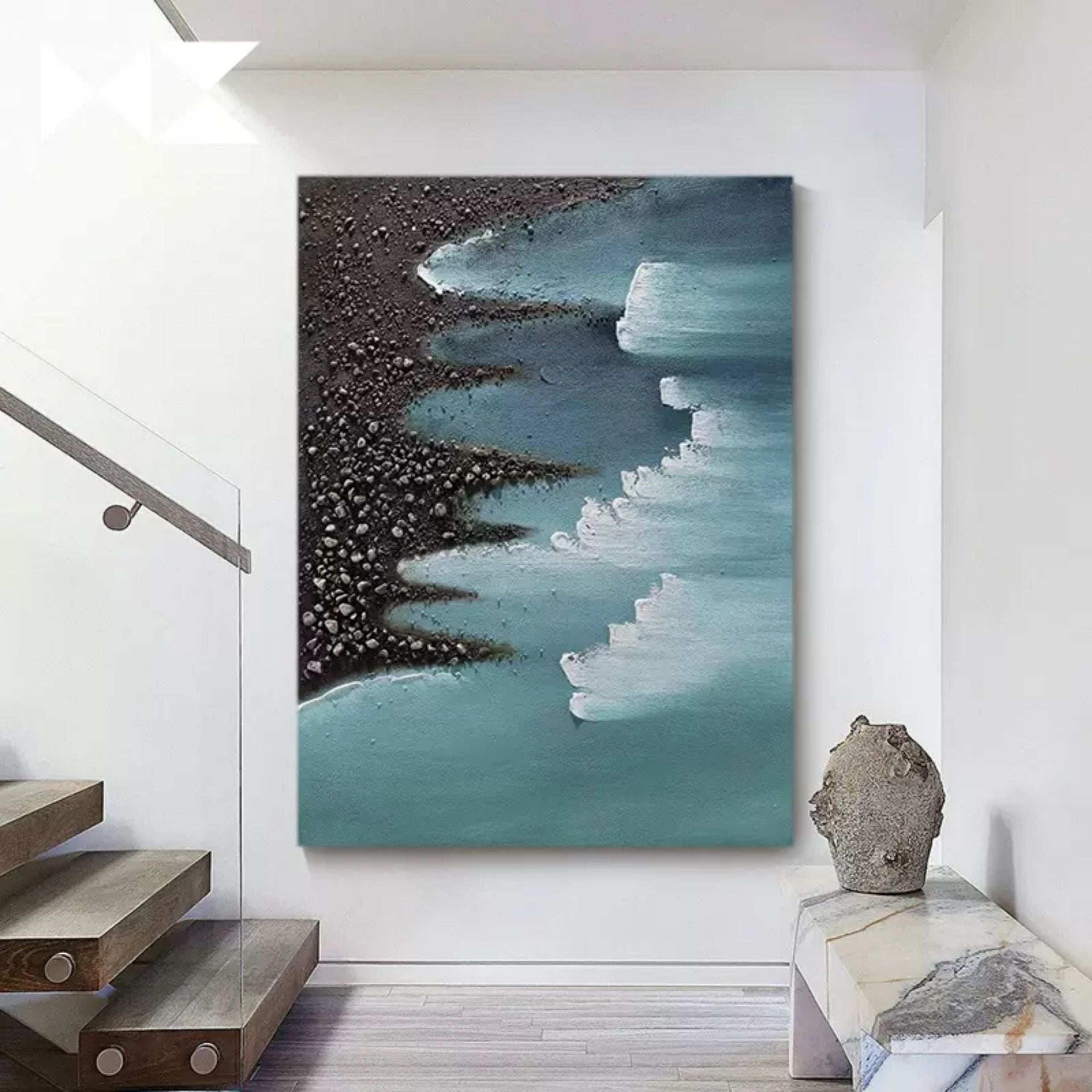 Large Ocean Wave Beach 3D Texture Acrylic Canvas Painting Large Ocean Wave Beach Texture Wall Art