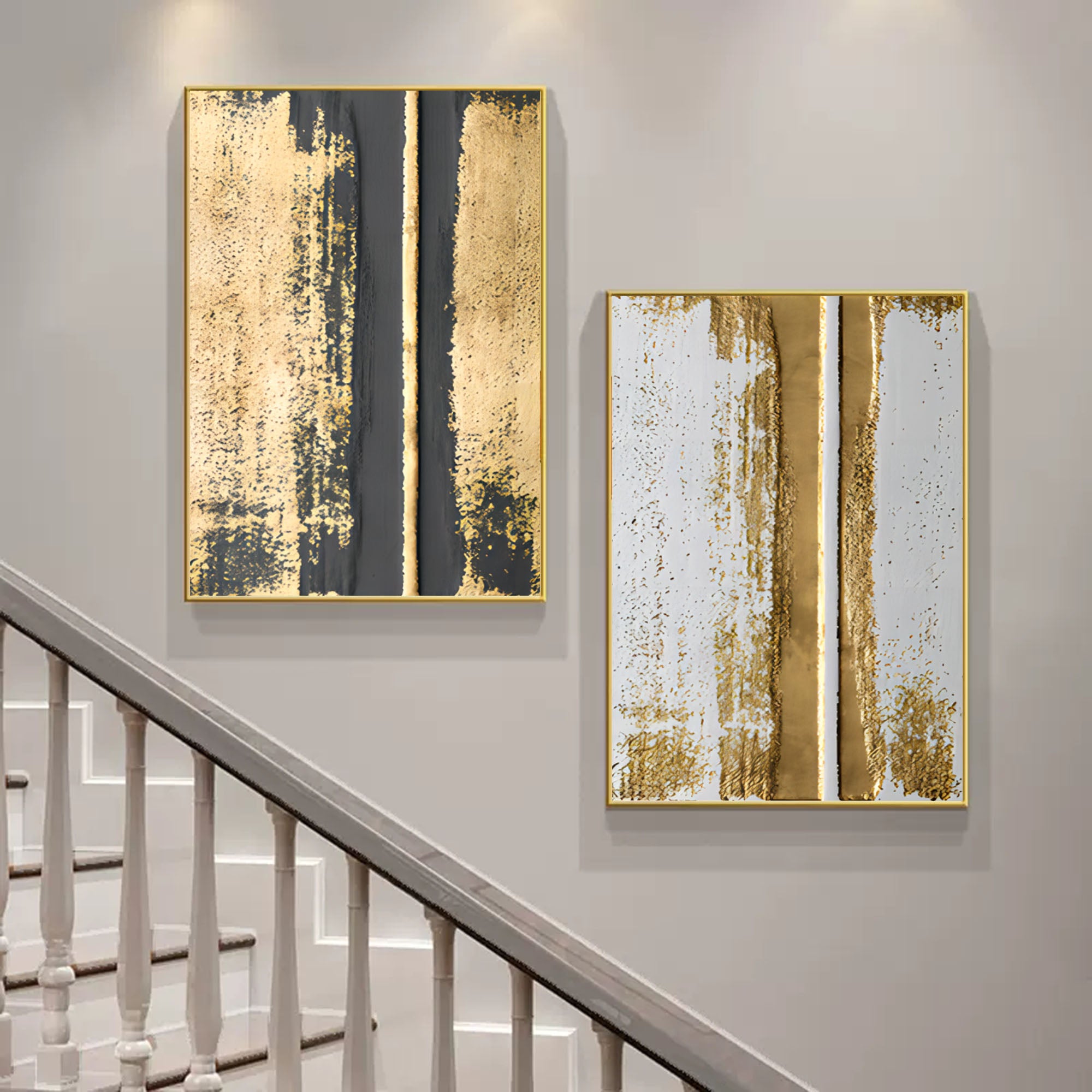 Gold 3D Abstract Painting Set of 2 Gold Texture Wall Art Minimalist Canvas Painting Luxury Home Hanging Painting