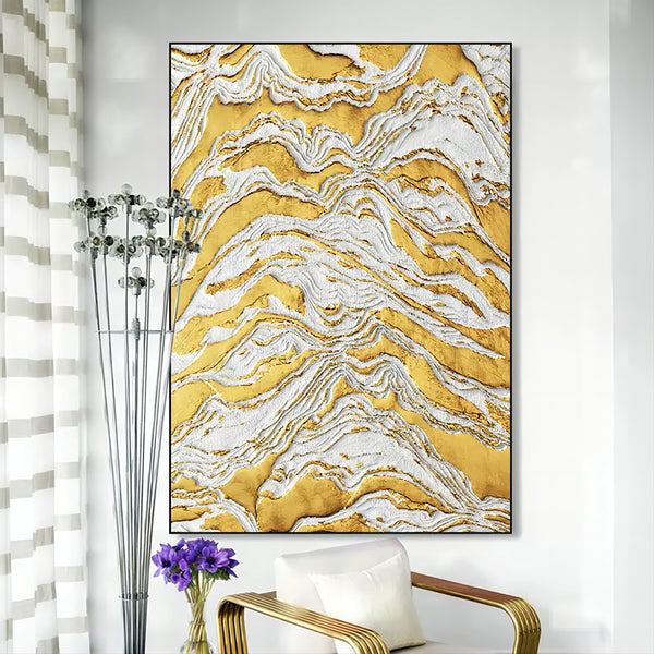 Gold and White Abstract Oil Painting Gold 3D Textured Acrylic Canvas Art Luxury House Decoration Painting