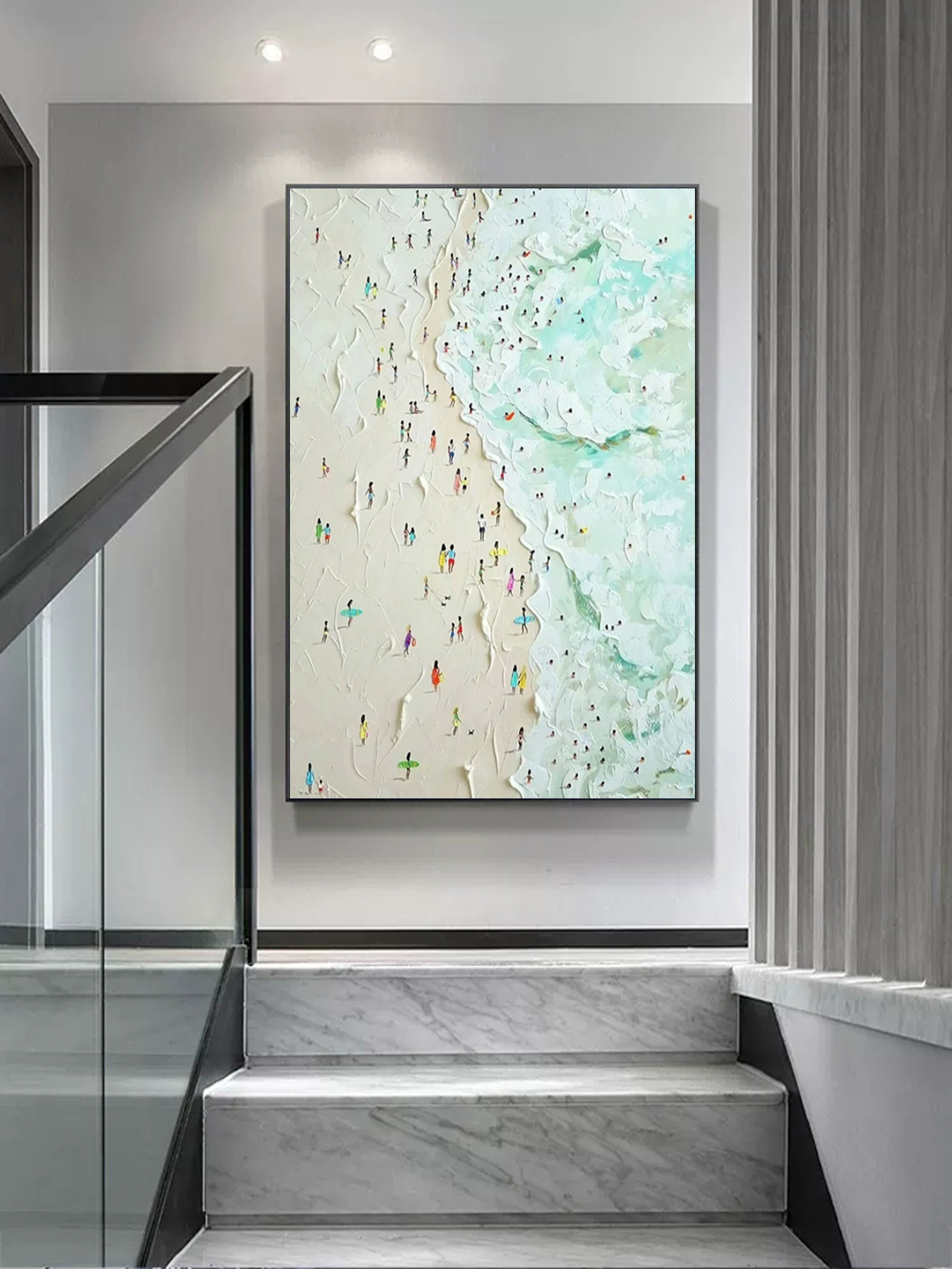 Seaside Beach 3D Landscape Painting Seaside Beach Texture Wall Art 3D Plaster Art Beach Oil Painting