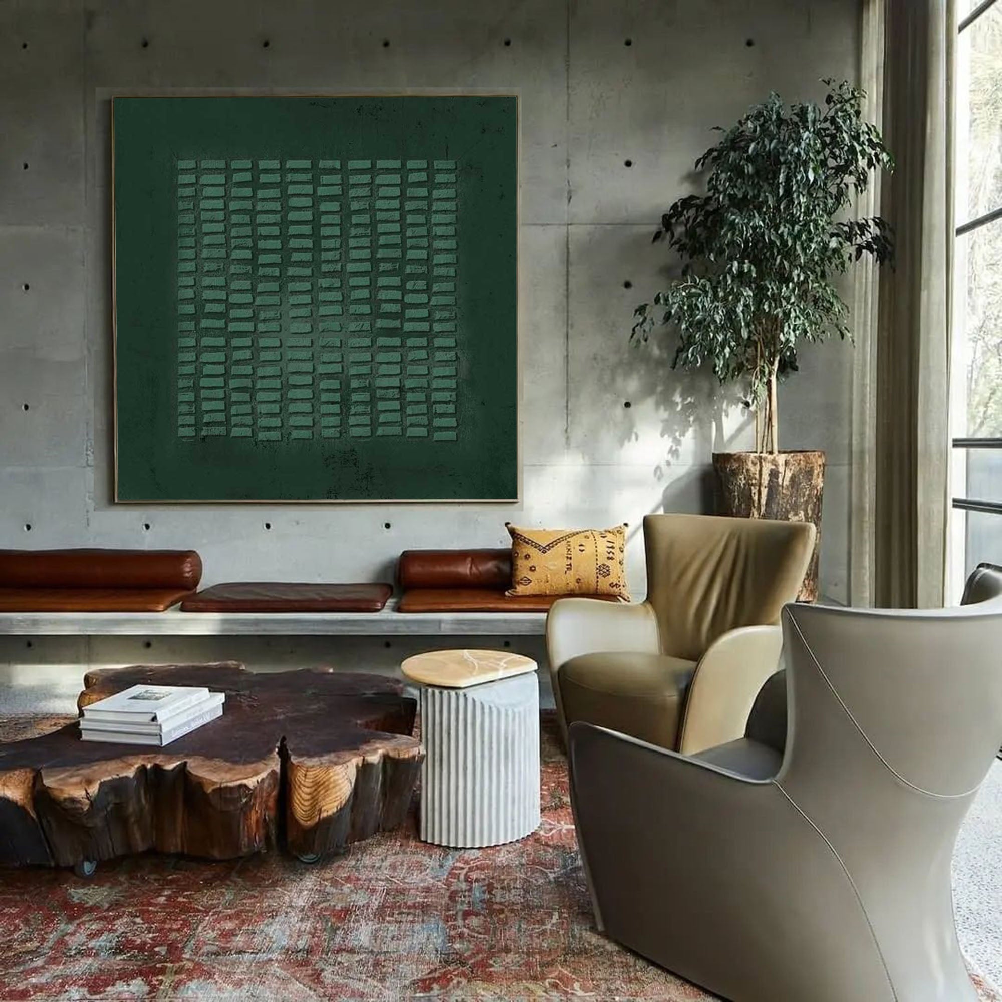 Wabi Sabi Wall Art Green Painting Green Abstract Art Canvas Minimalist Painting 3D Texture Wall Art