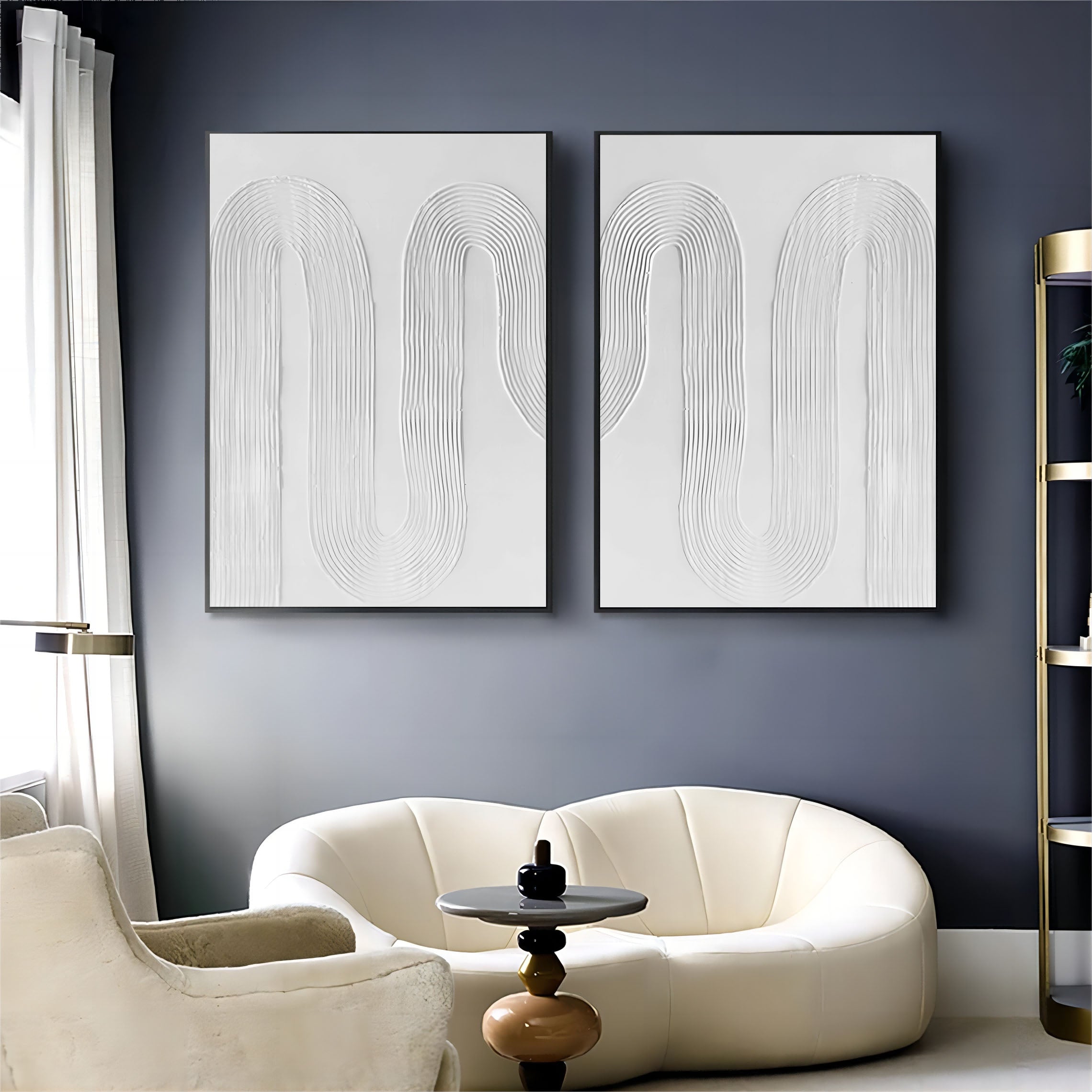 Large White 3D Abstract Art Textured Wall Art Plaster Wall Art Minimalist Canvas Painting Set of 2