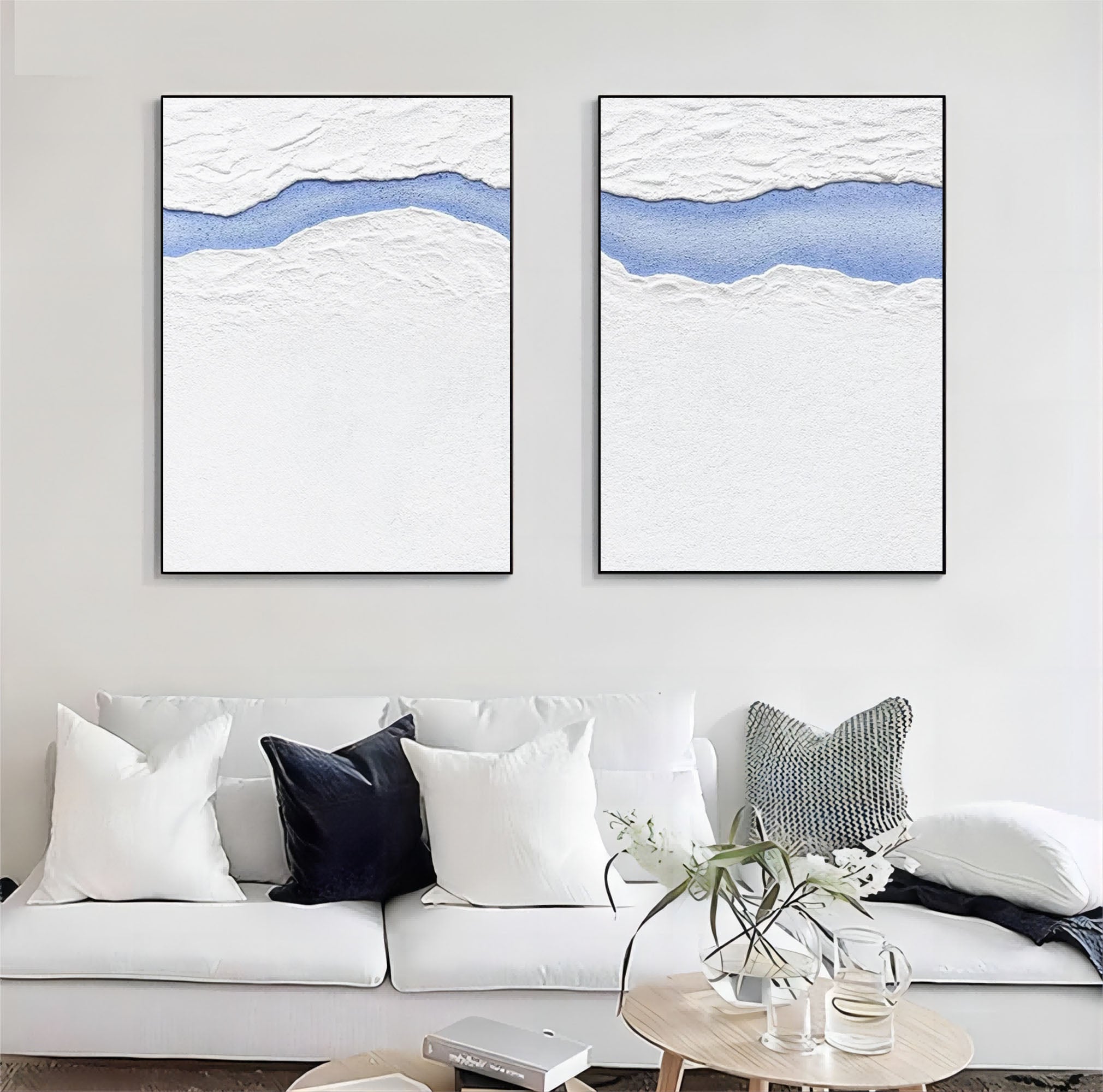 Large White 3D Abstract Art Textured Wall Art Plaster Wall Art Minimalist Canvas Painting Set of 2