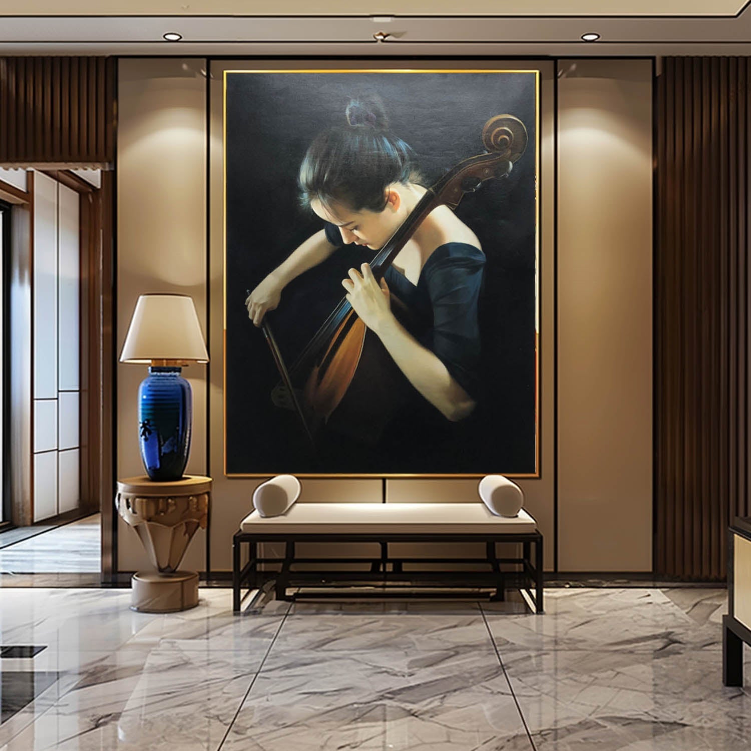 Super realistic oil painting portrait of girl playing cello Realism oil paintings Realism Wall Art Decor 