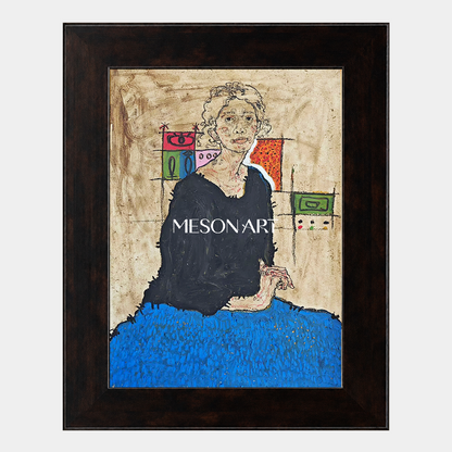 Blue And Black Abstract Figurative Painting Original Artwork Contemporary Portrait Rectangular Wall Art By Mesonart