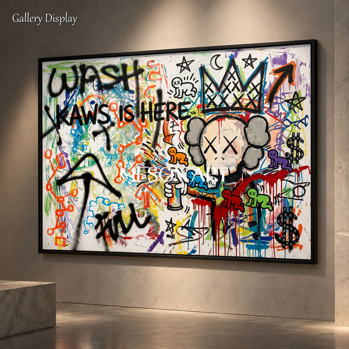 Black And White Abstract Graffiti Kaws Painting Rectangular Wall Art For Living Room By Mesonart